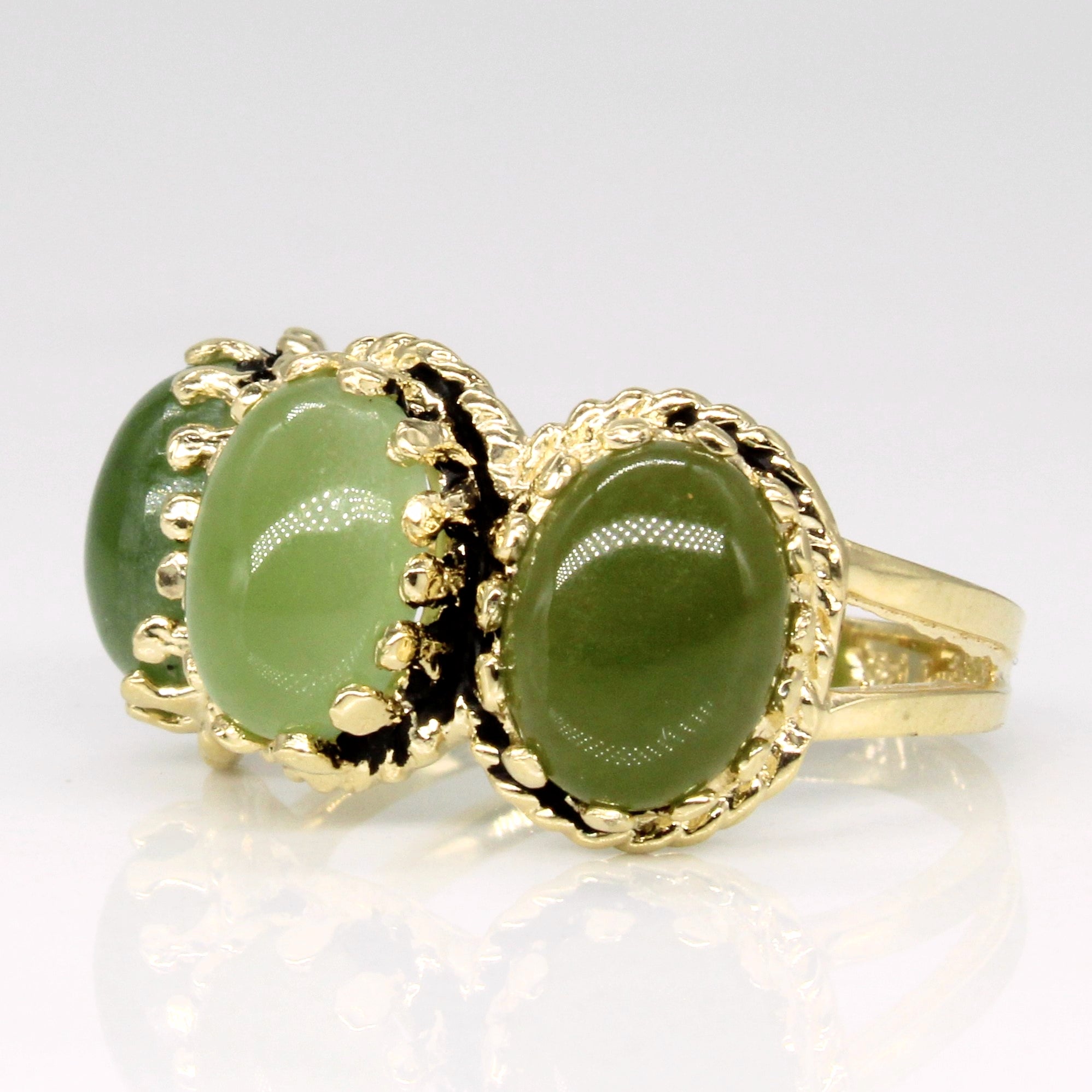 Three Stone Nephrite Jade Cabochon Ring | 3.00ctw | SZ 5 |