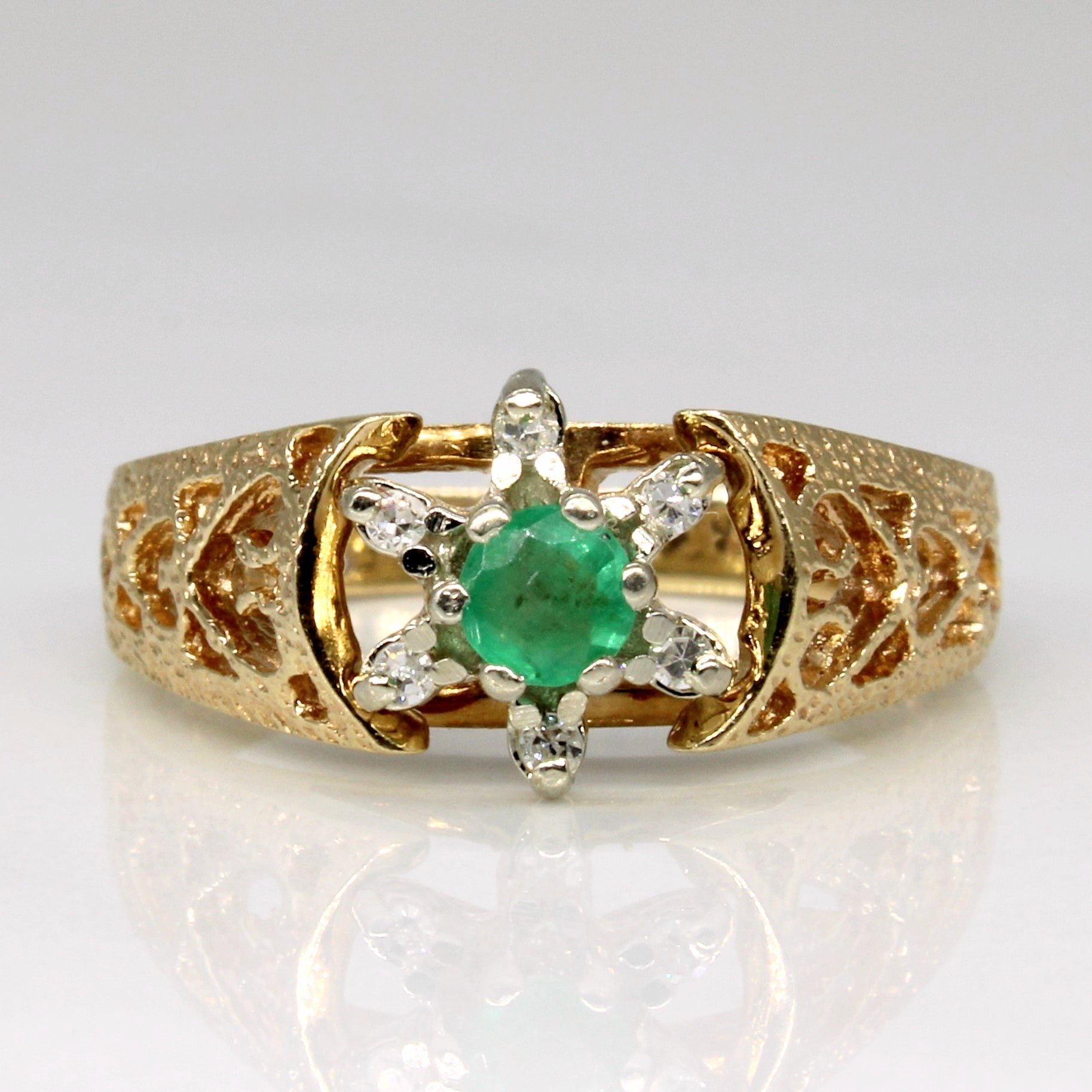 Open Shank Emerald & Diamond Ring | 0.15ct, 0.06ctw | SZ 6.5 |