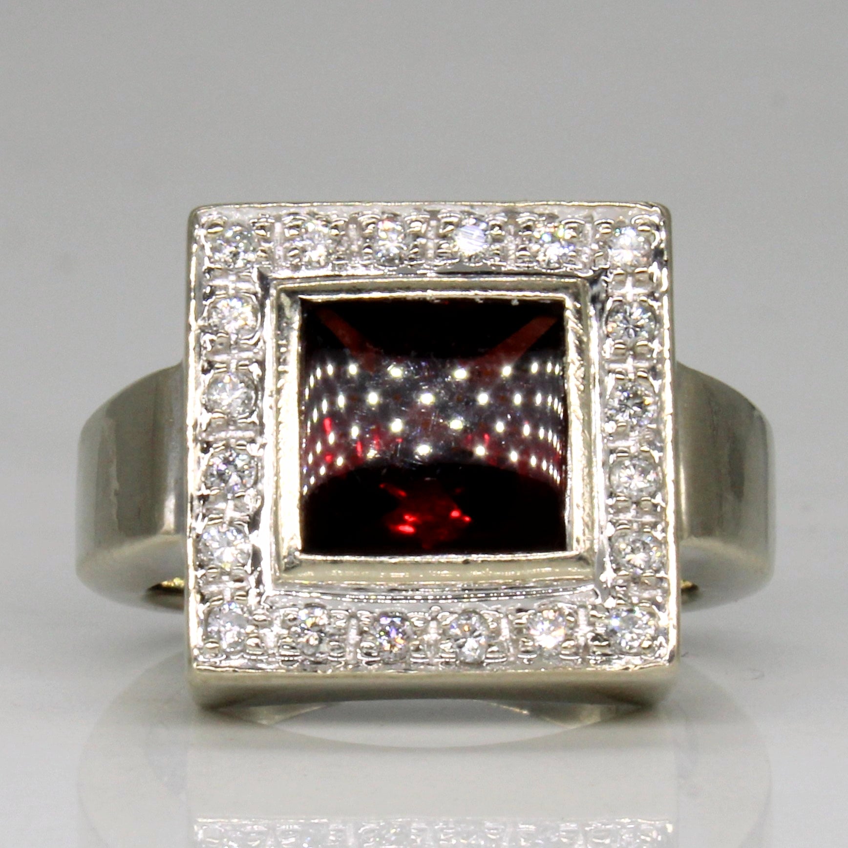 Garnet & Diamond Halo Set Cocktail Ring | 2.52ct, 0.20ctw | SZ 4 |