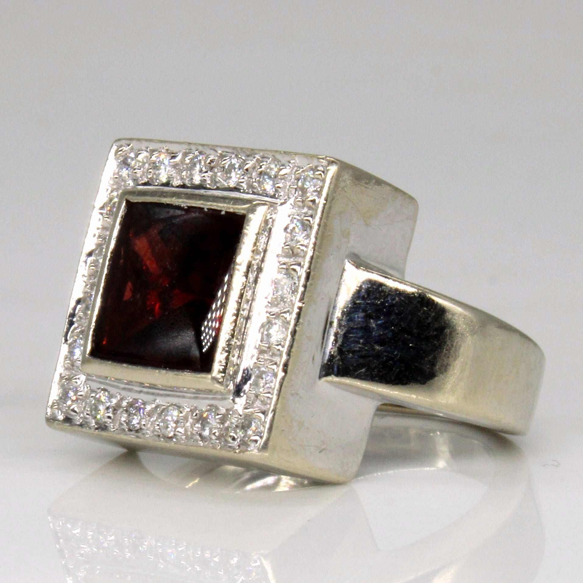 Garnet & Diamond Halo Set Cocktail Ring | 2.52ct, 0.20ctw | SZ 4 |