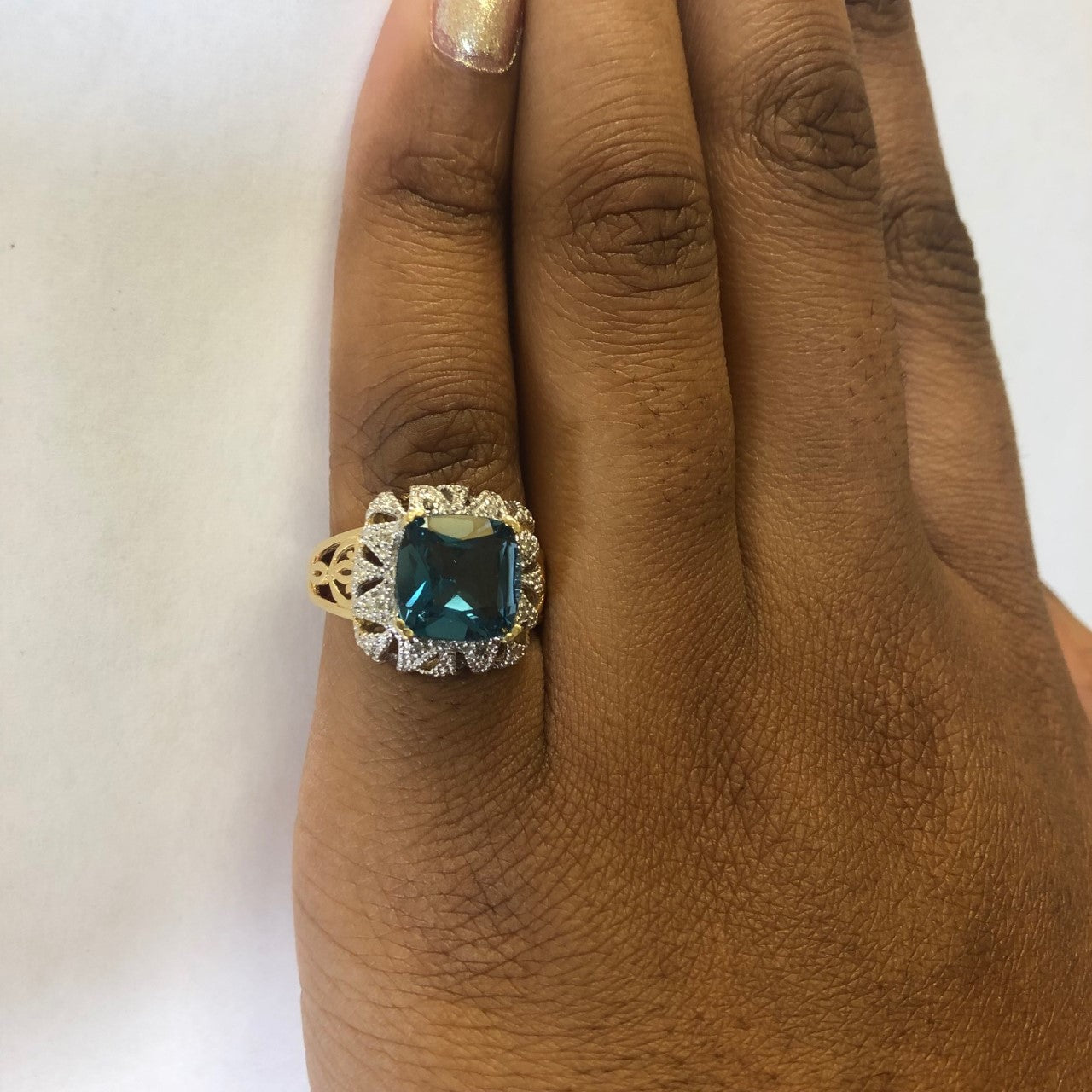 London Blue Topaz & Diamond Filigree Ring | 5.00ct, 0.06ctw | SZ 6.5 |