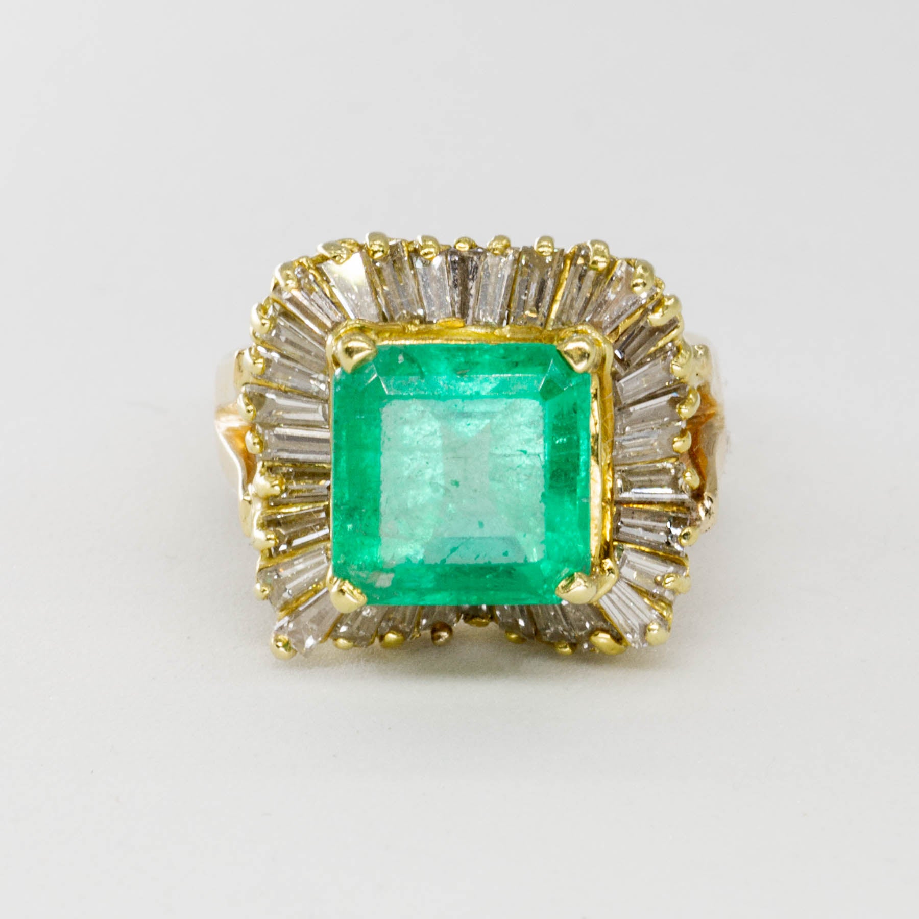 Asscher Cut Emerald & Diamond Halo Ring | 3.85ctw, 0.75ctw | SZ 5 |