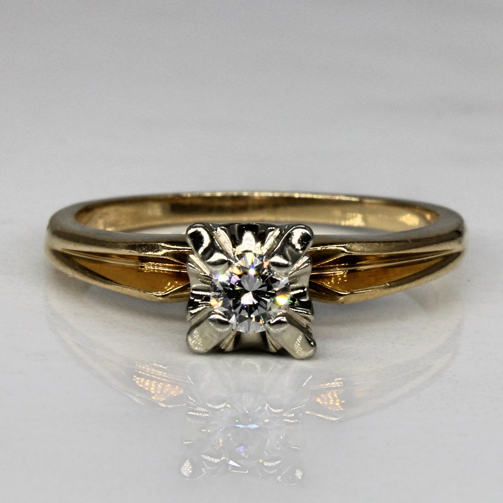 Yellow Gold Retro Diamond Engagement Ring | 0.14ct | SZ 6.75 |