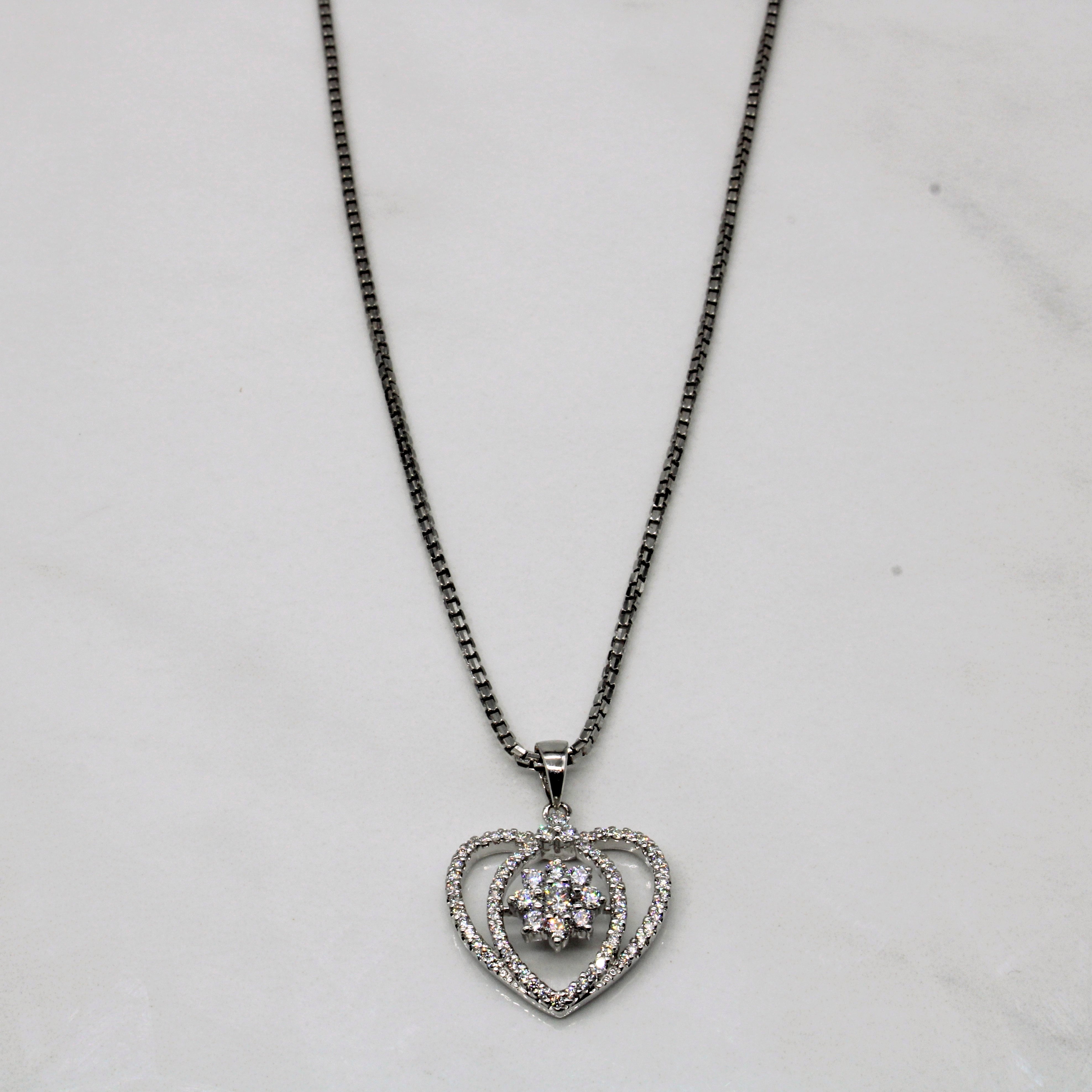 Diamond Cluster Heart Necklace | 0.50ctw | 18" |