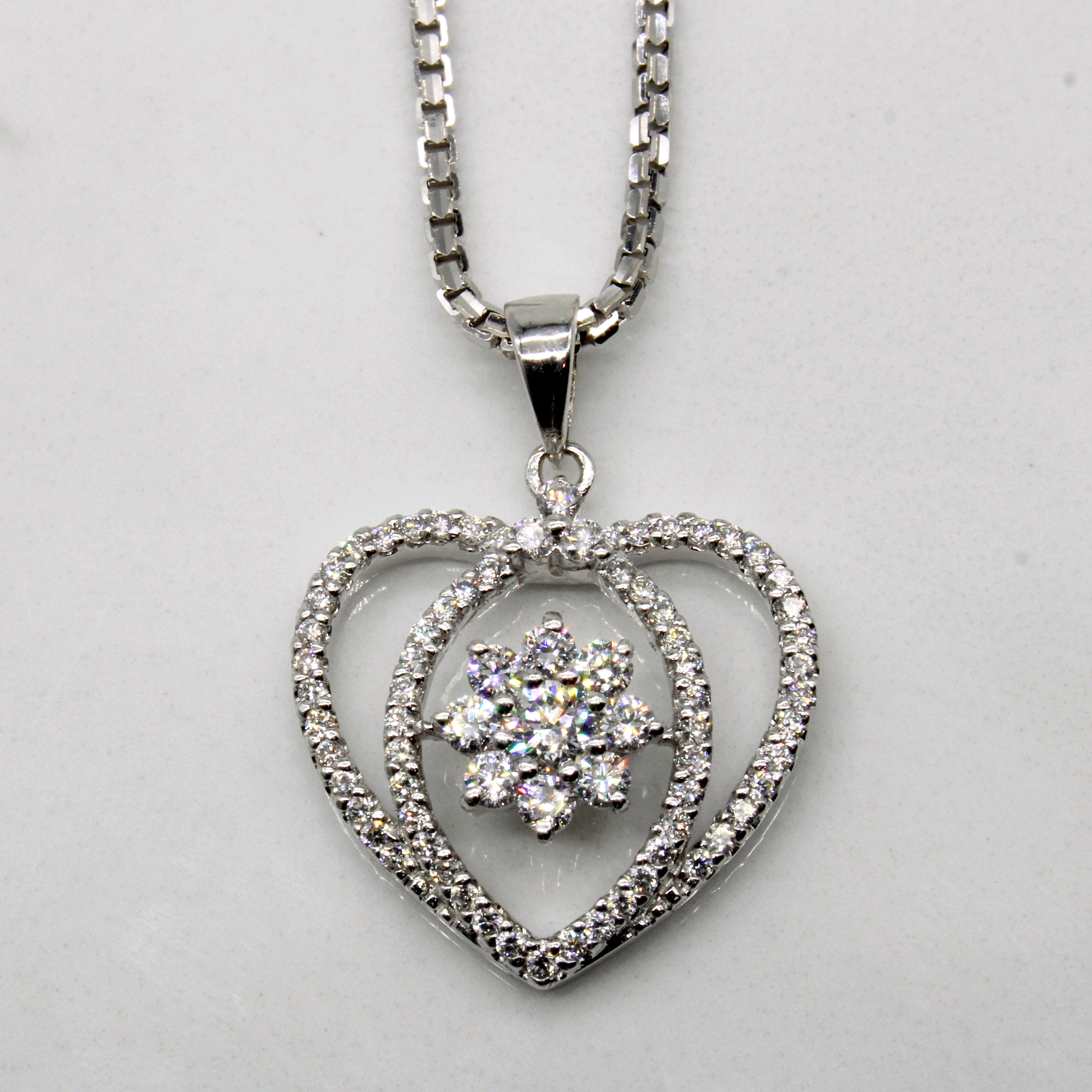 Diamond Cluster Heart Necklace | 0.50ctw | 18" |