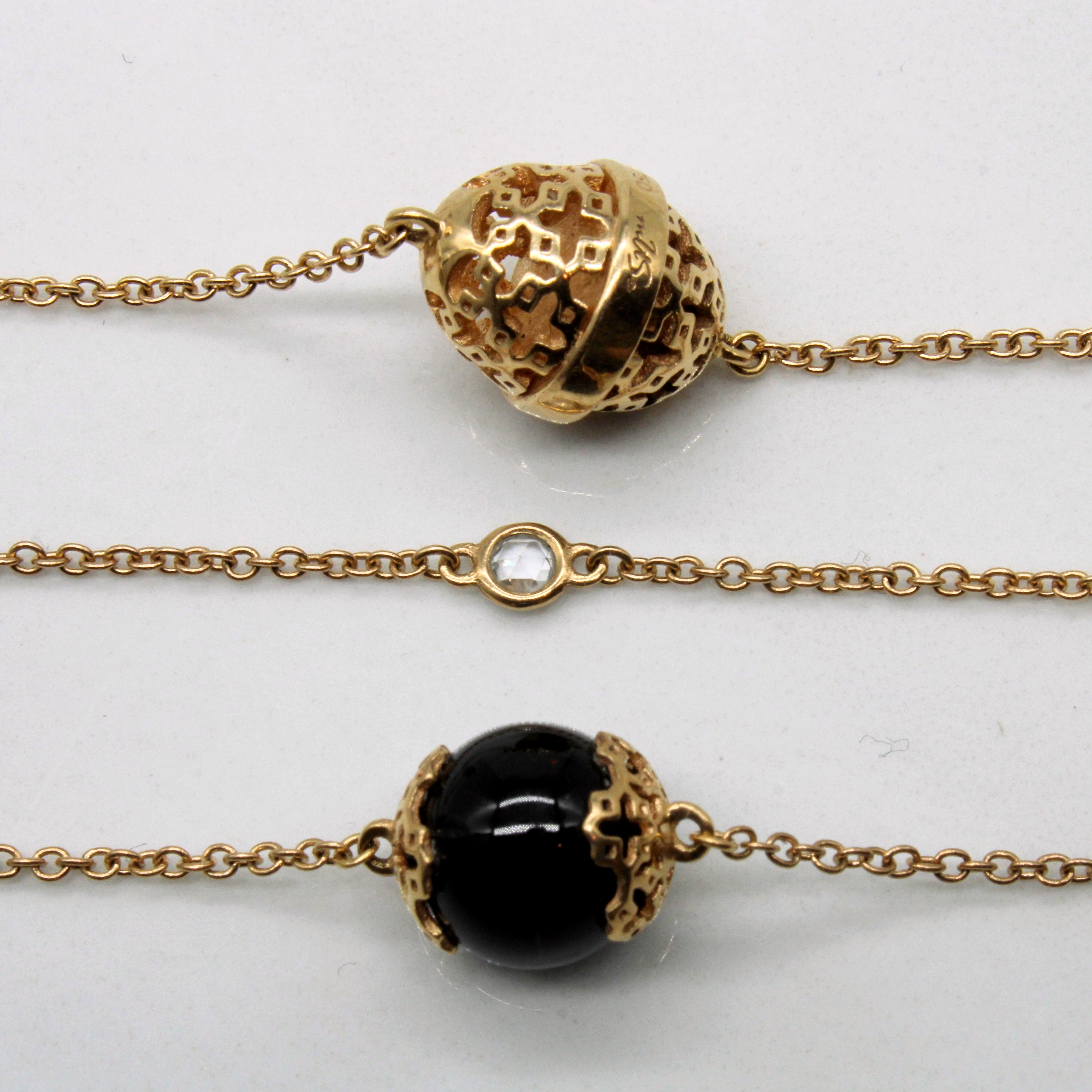'Birks' Onyx & White Sapphire Bead Necklace | 28.00ctw, 0.35ctw | 44" |
