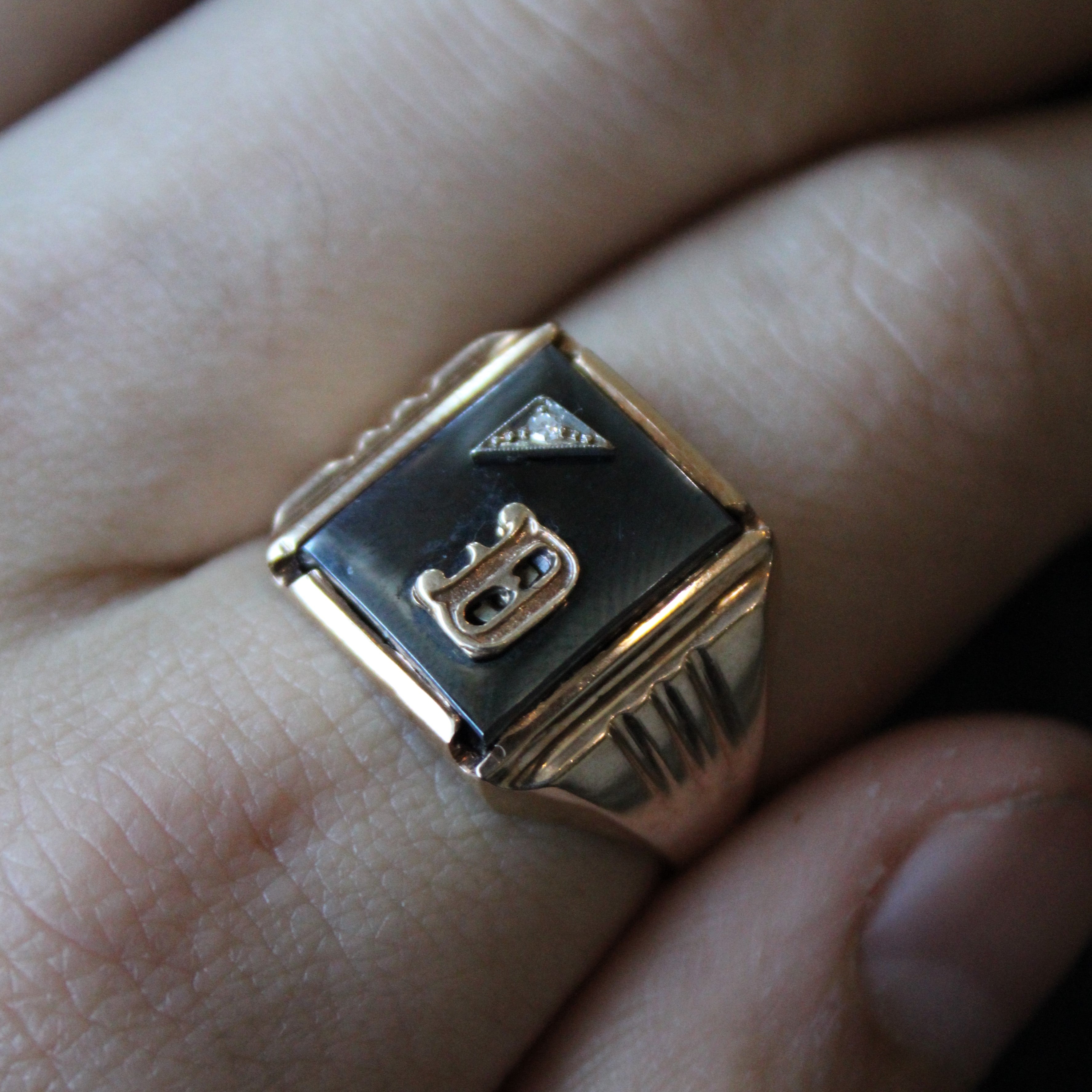 Hematite & Diamond Initial 'D' Ring | 4.25ct, 0.01ct | SZ 10.75 |