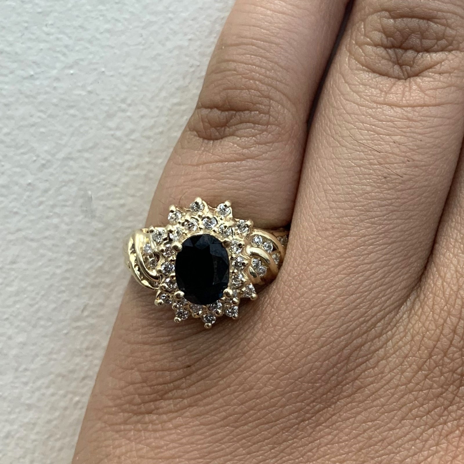 Blue Sapphire & Diamond Bypass Halo Ring | 1.18ct, 0.40ctw | SZ 7.25 |