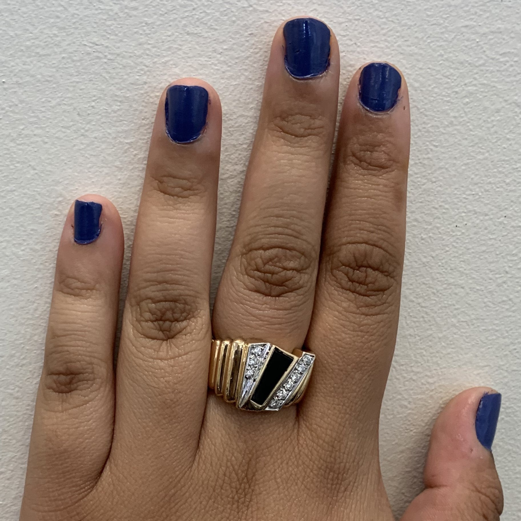 Black Onyx & Diamond Wave Ring | 1.50ct, 0.26ctw | SZ 9.5 |