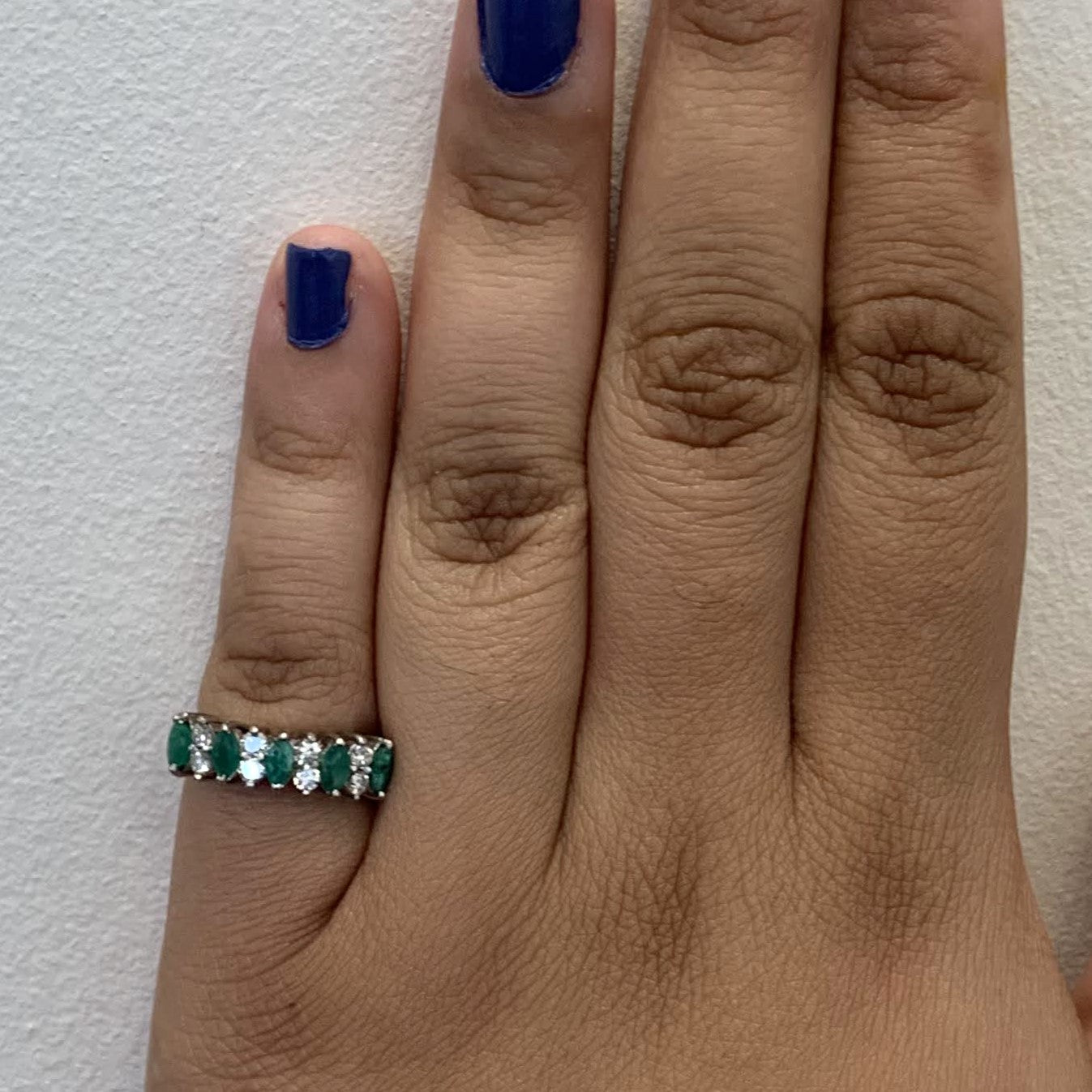 Silver & Palladium Diamond & Emerald Ring | 0.48ctw, 0.40ctw | SZ 4.75 |