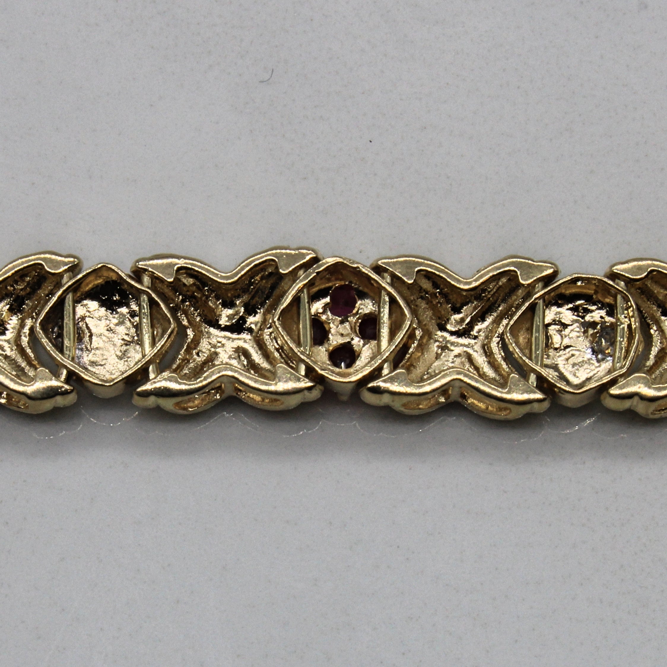 Ruby & Diamond Cluster X Grooved Gemstone Bracelet | 1.00ctw, 0.09ctw | 7" |