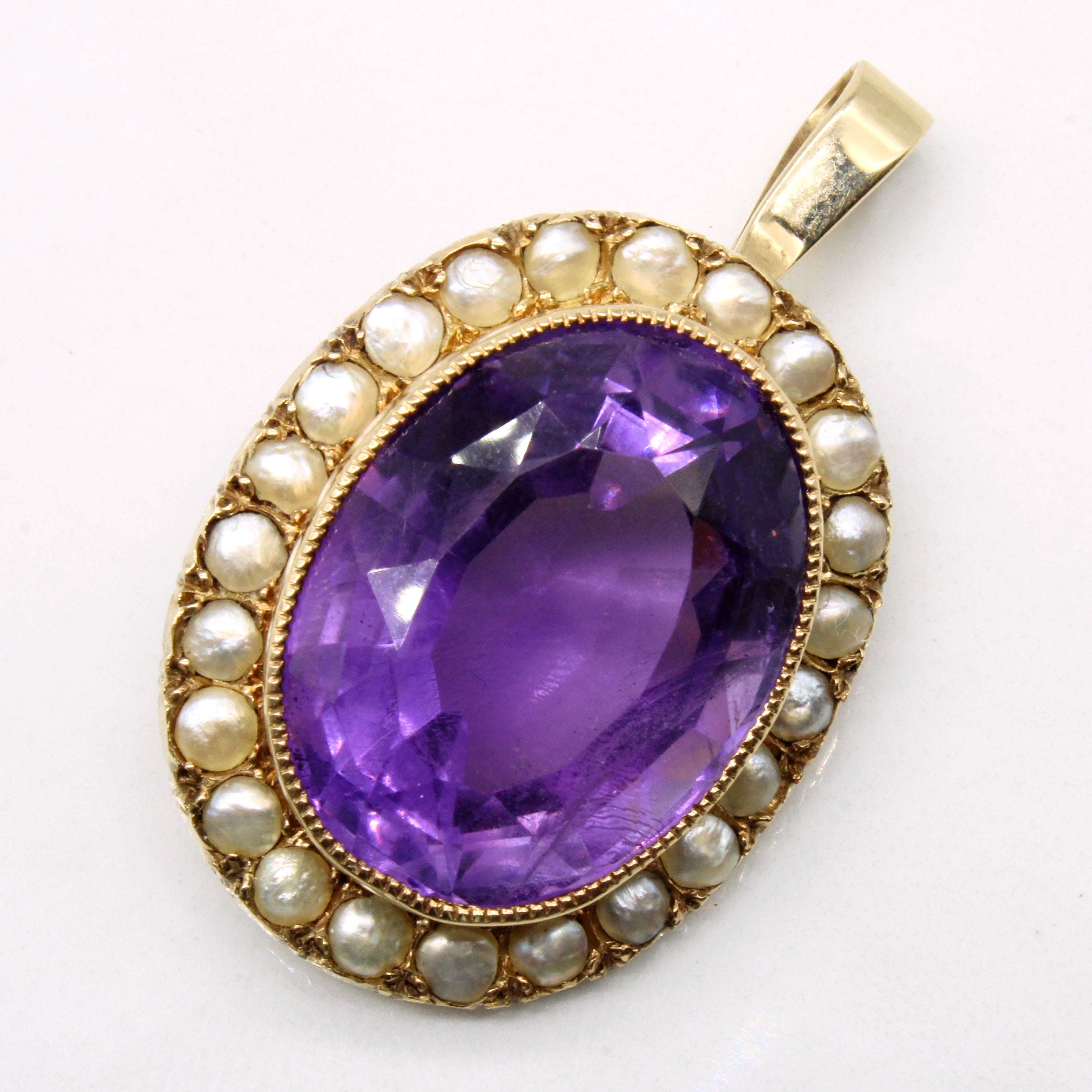 Halo Set Amethyst & Pearl Pendant | 16.00ct |