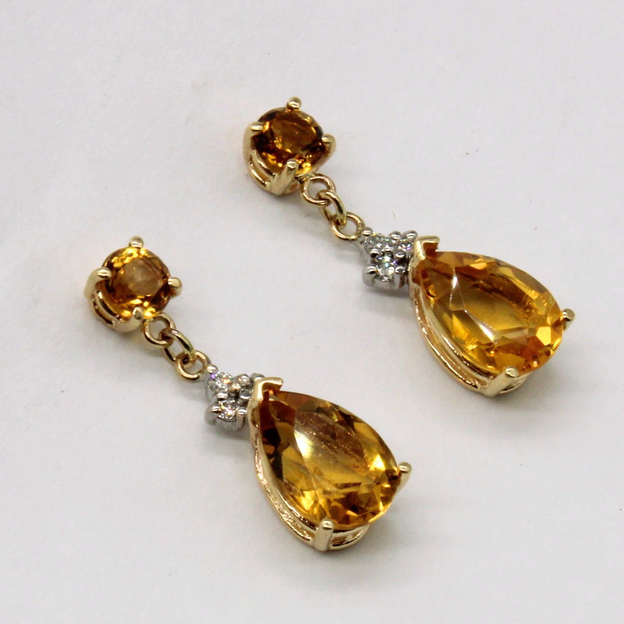 Citrine & Diamond Drop Earrings | 3.60ctw, 0.09ctw |