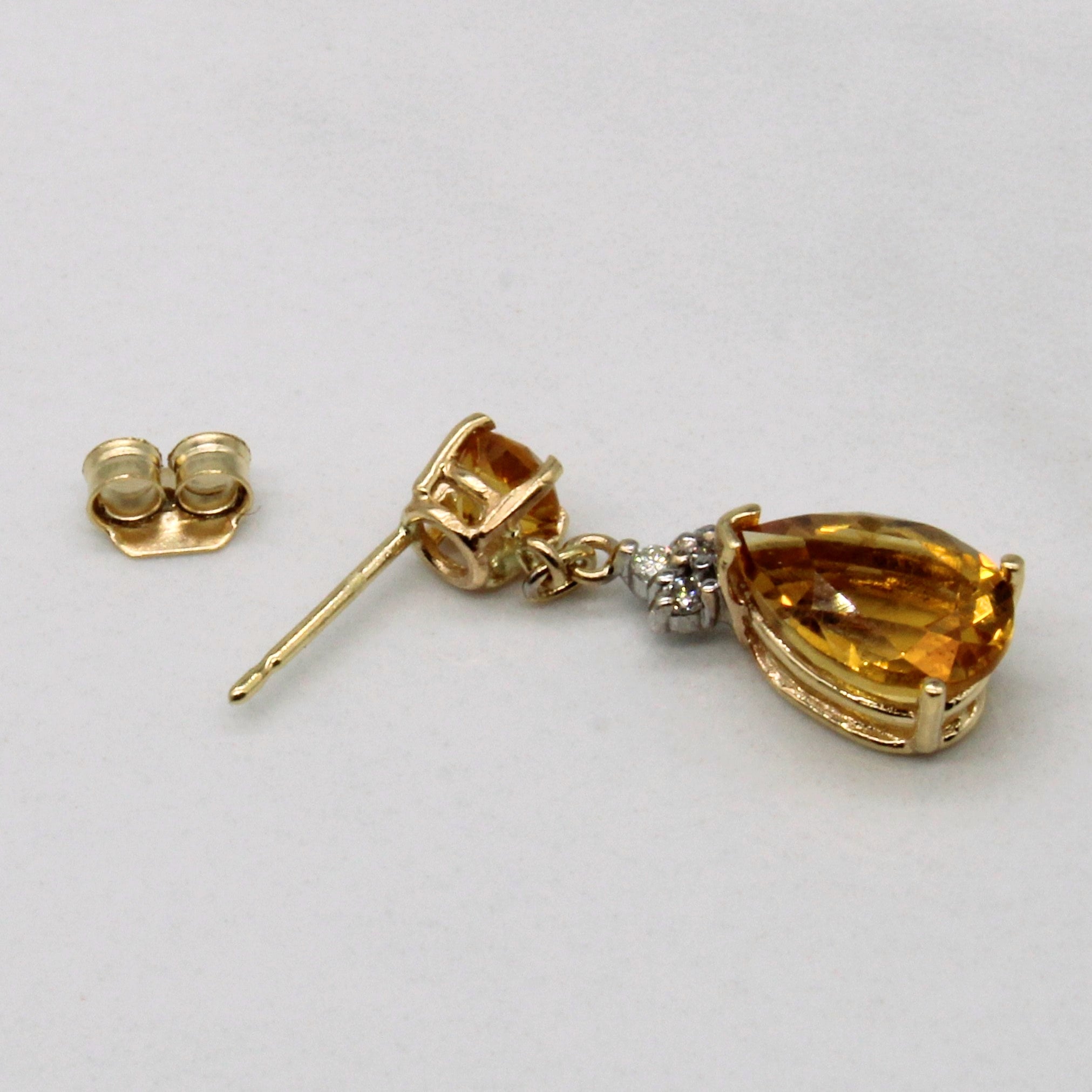 Citrine & Diamond Drop Earrings | 3.60ctw, 0.09ctw |
