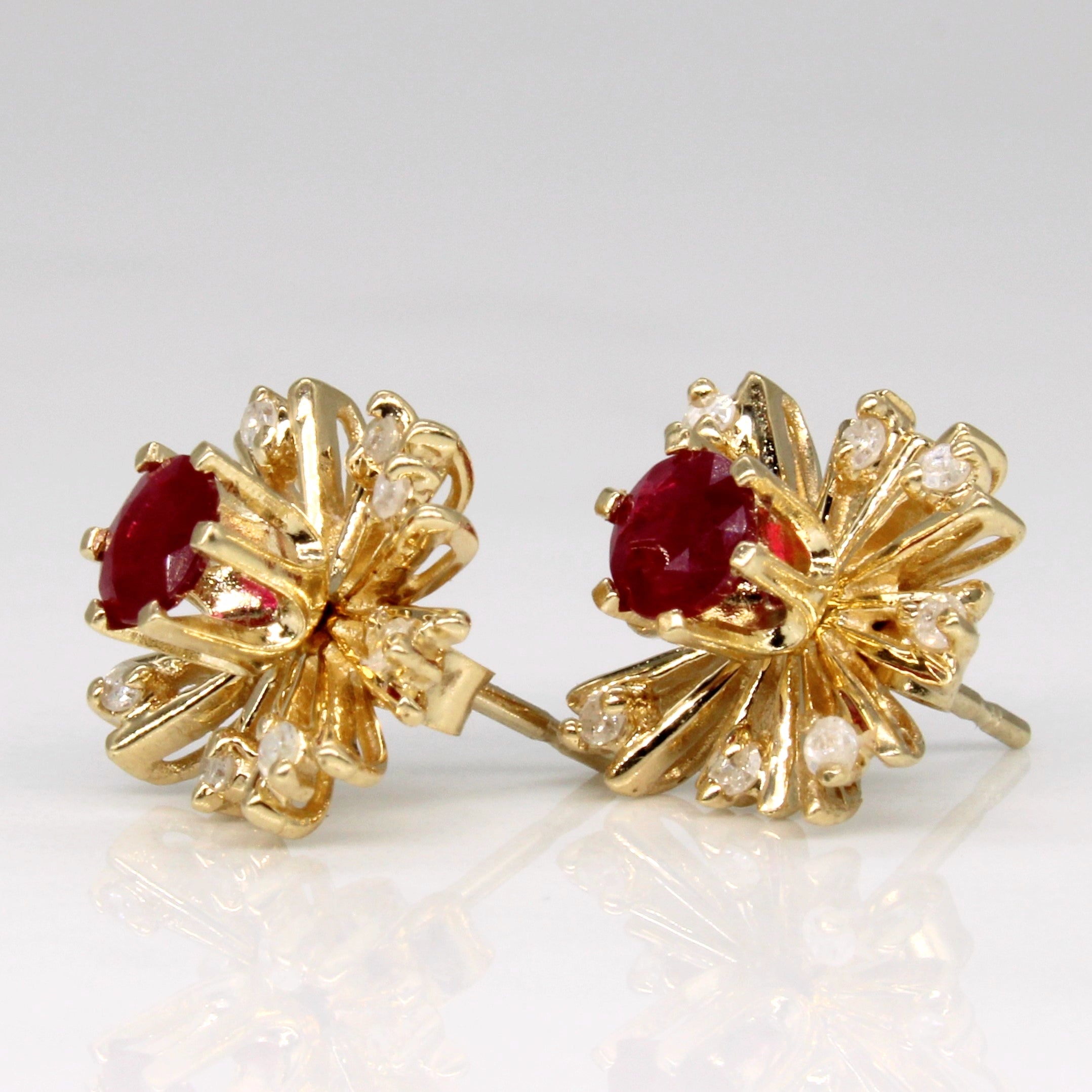 Synthetic Ruby & Diamond Stud & Jacket Earrings | 0.54ctw, 0.10ctw |