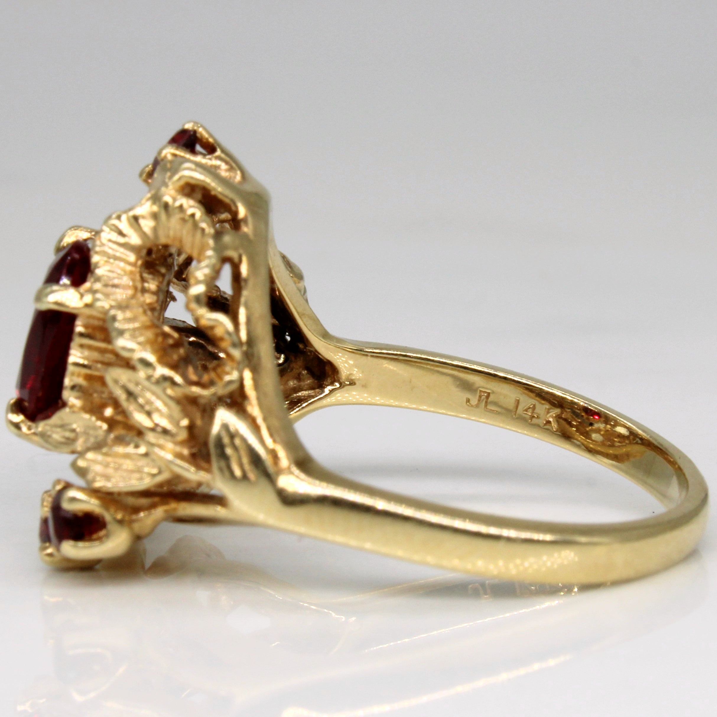Floral Synthetic Ruby & Garnet Ring | 1.80ct, 0.19ctw | SZ 7.5 |