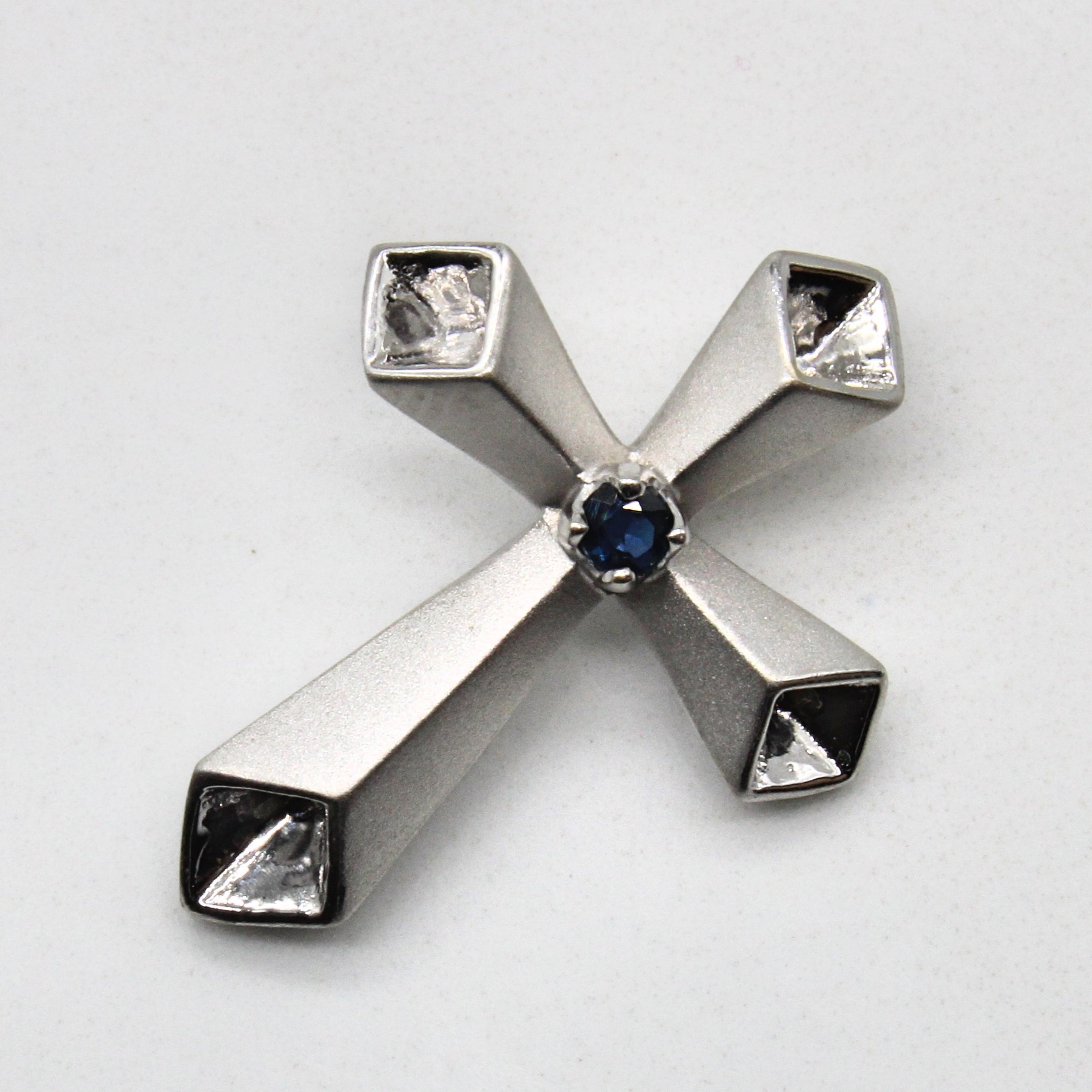 Satin Finish Sapphire Cross Pendant | 0.05ct |