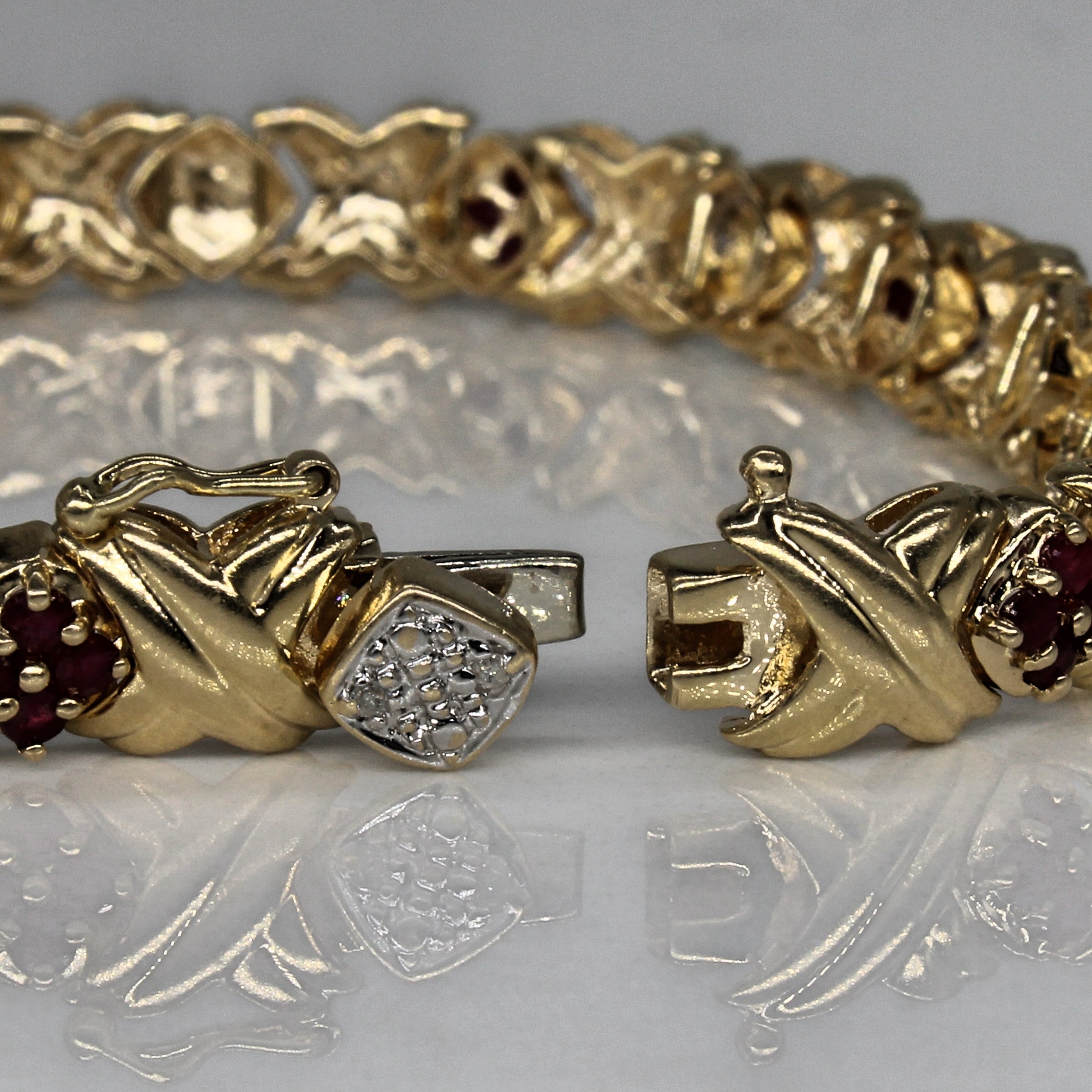 Ruby & Diamond Cluster X Grooved Gemstone Bracelet | 1.00ctw, 0.09ctw | 7" |