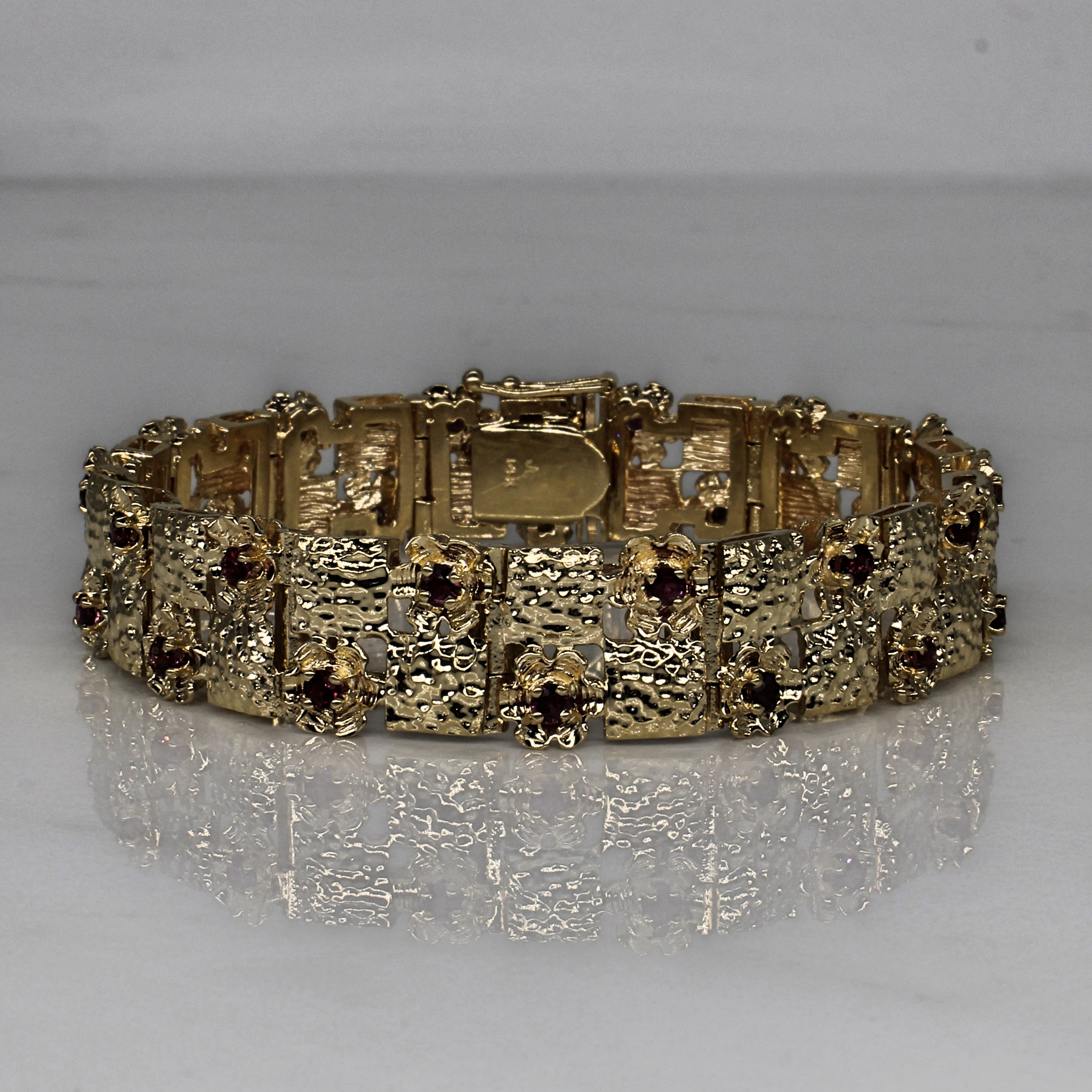 Austrian Crystal Floral Textured Link Bracelet | 0.09ctw | 7.5" |