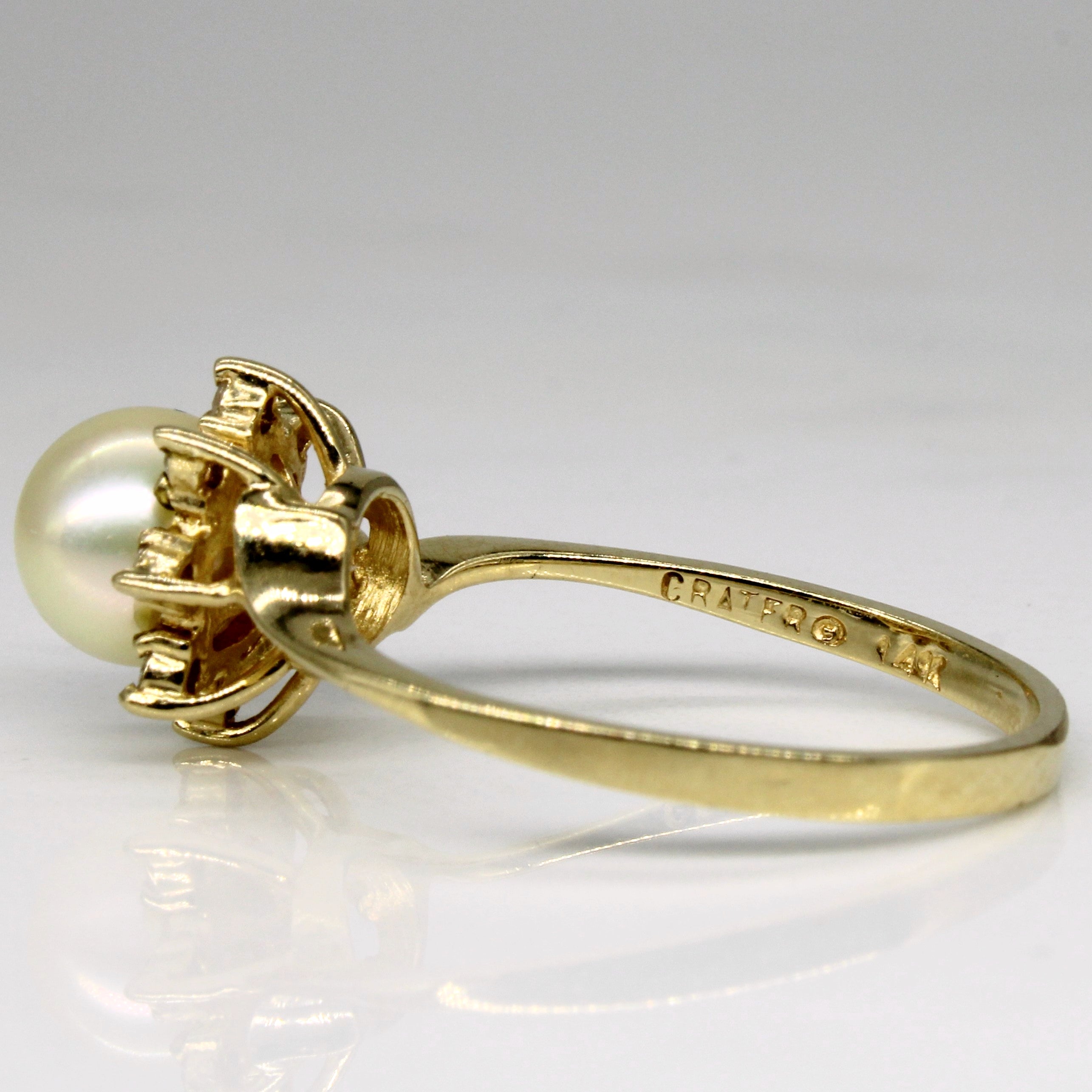 Pearl & Diamond Halo Ring | 0.08ctw | SZ 8 |