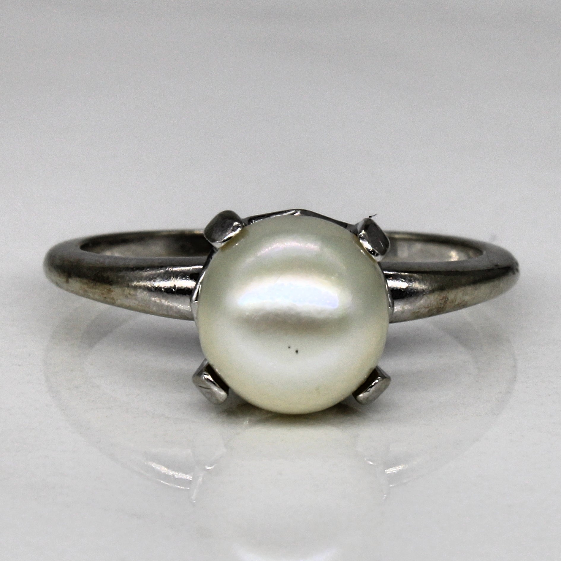 White Gold Pearl Solitaire Ring | SZ 7 |