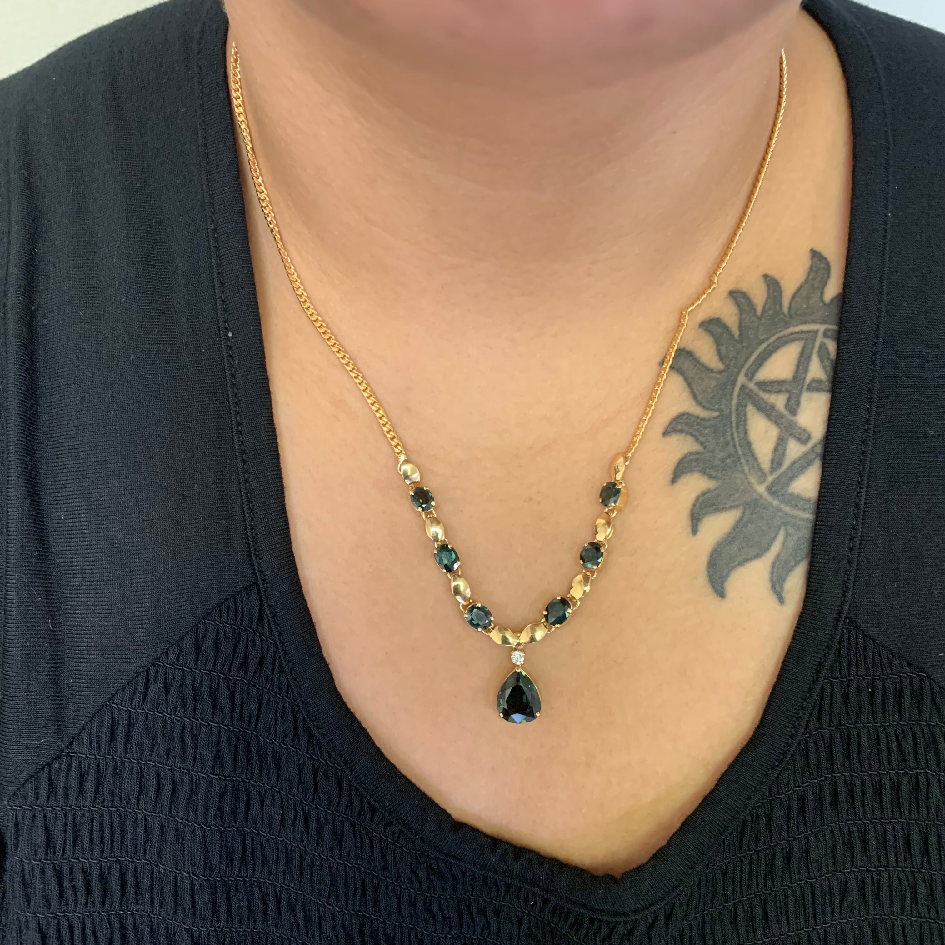 Green Sapphire & Diamond Necklace | 7.50ctw, 0.06ct | 20" |