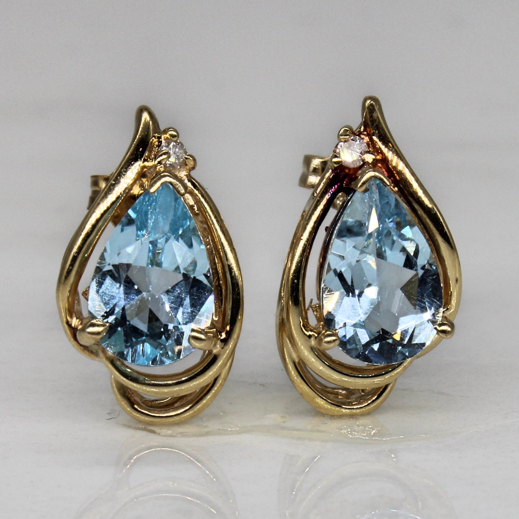 Blue Topaz & Diamond Stud Earrings | 2.00ctw, 0.02ctw |