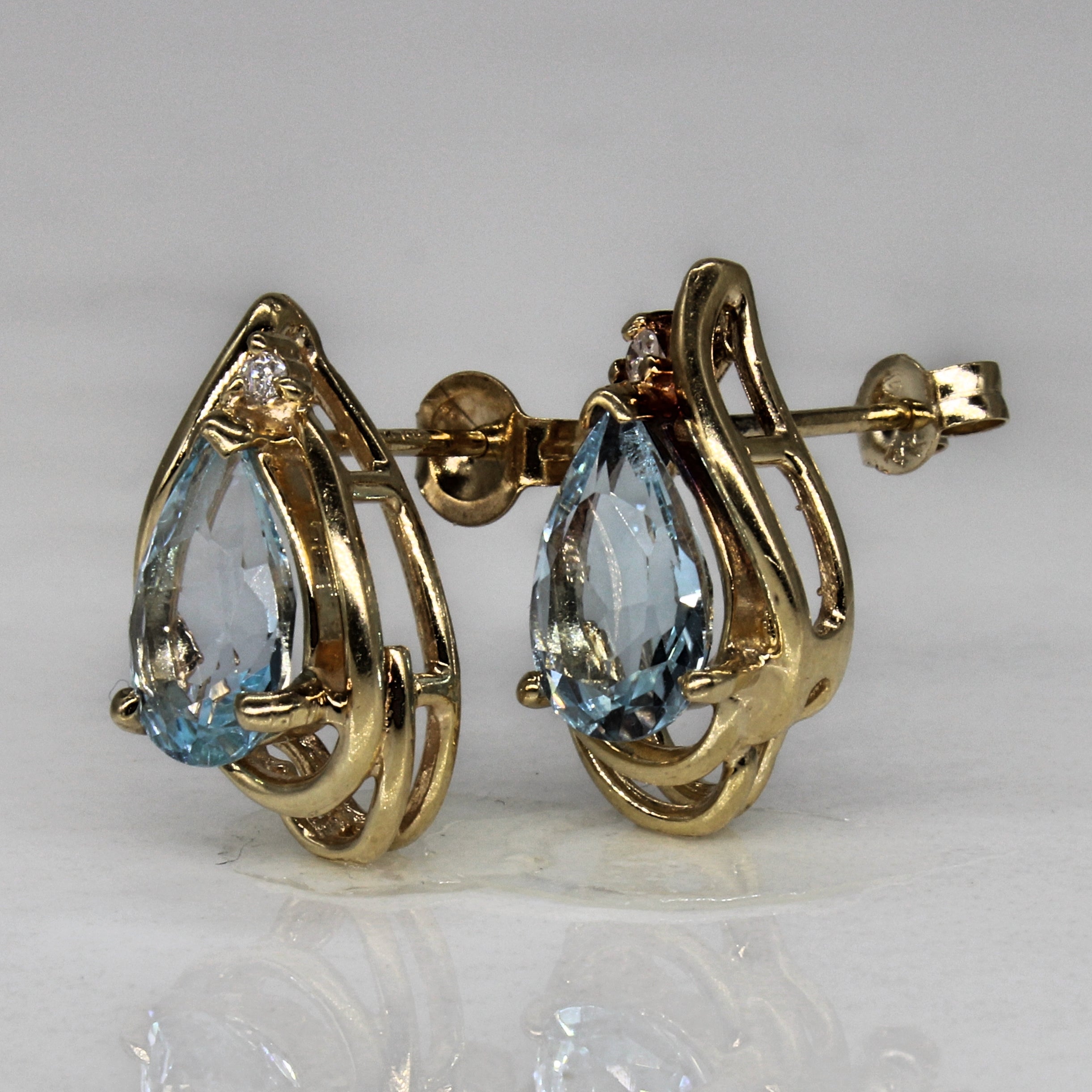 Blue Topaz & Diamond Stud Earrings | 2.00ctw, 0.02ctw |