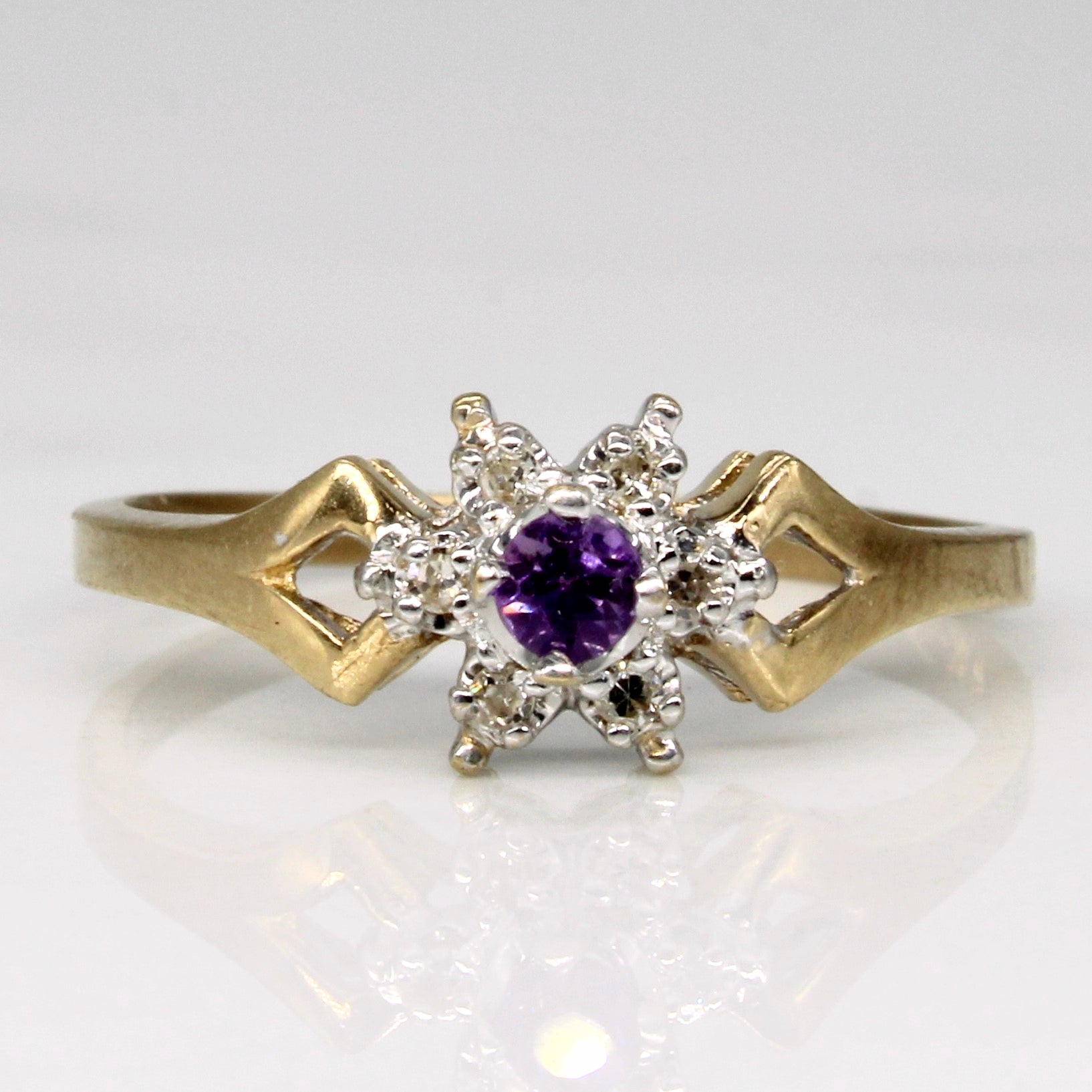 Petite Amethyst & Diamond Split Shank Ring | 0.04ct, 0.03ctw | SZ 6.5 |
