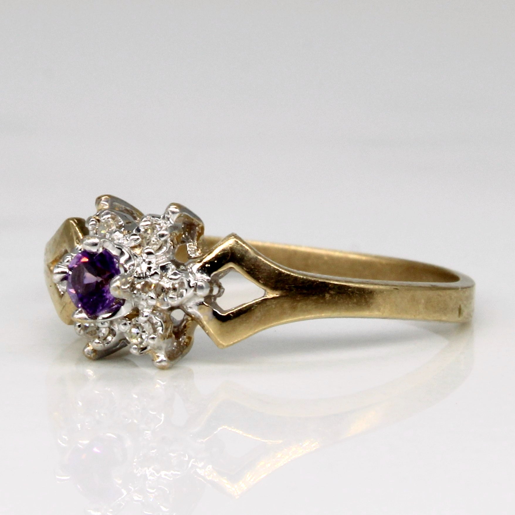 Petite Amethyst & Diamond Split Shank Ring | 0.04ct, 0.03ctw | SZ 6.5 |