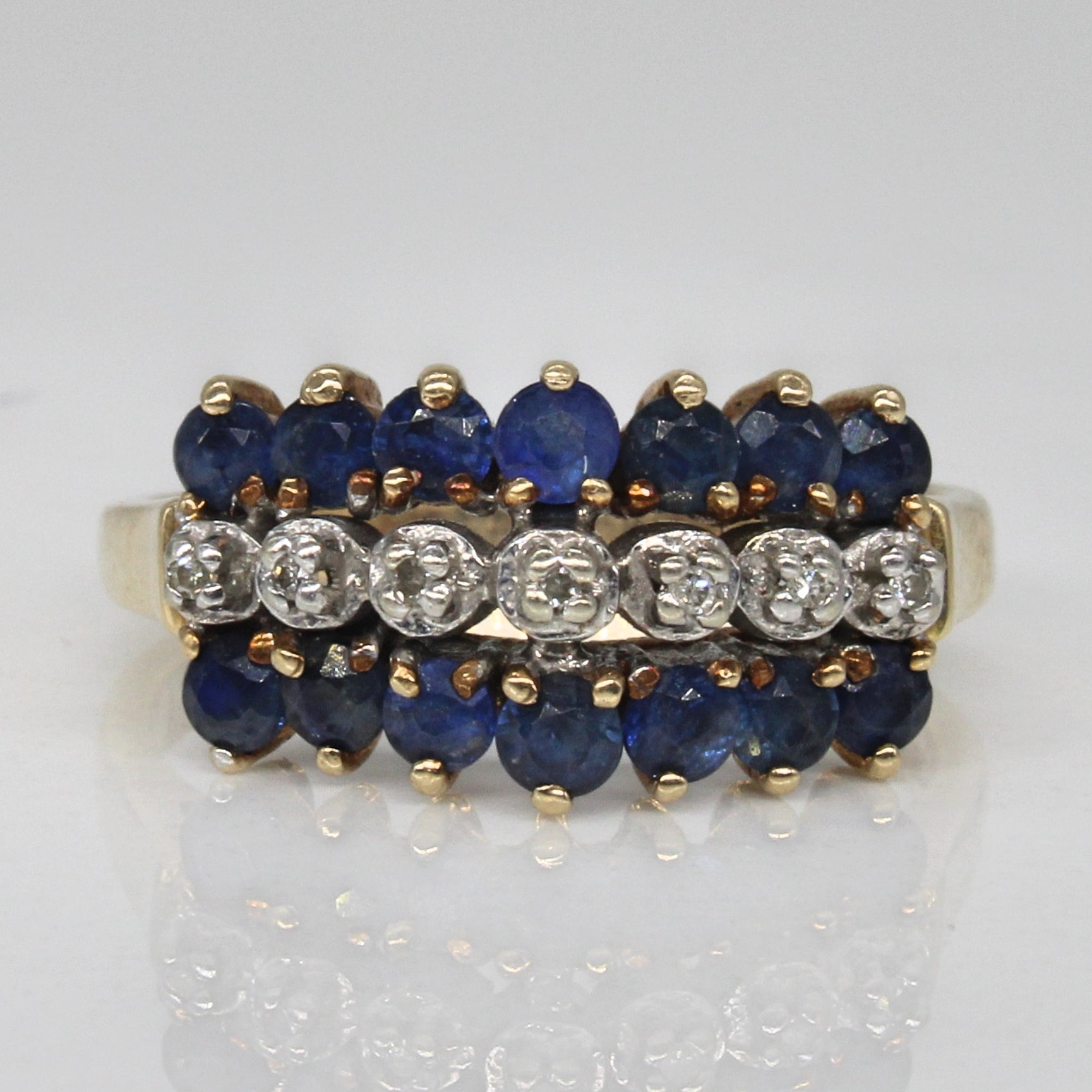 Sapphire & Diamond Three Row Ring | 1.40ctw, 0.05ctw | SZ 6.5 |