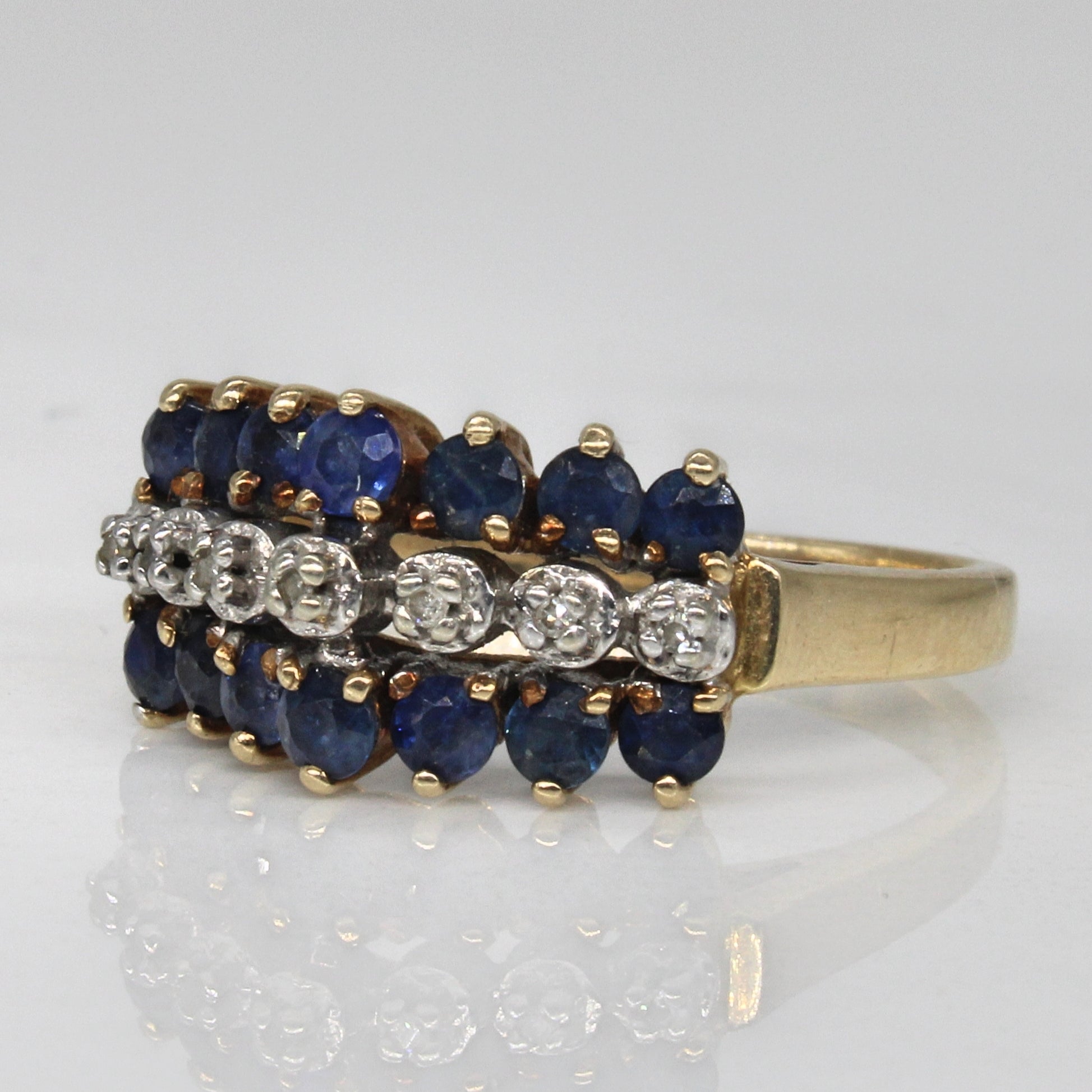 Sapphire & Diamond Three Row Ring | 1.40ctw, 0.05ctw | SZ 6.5 |