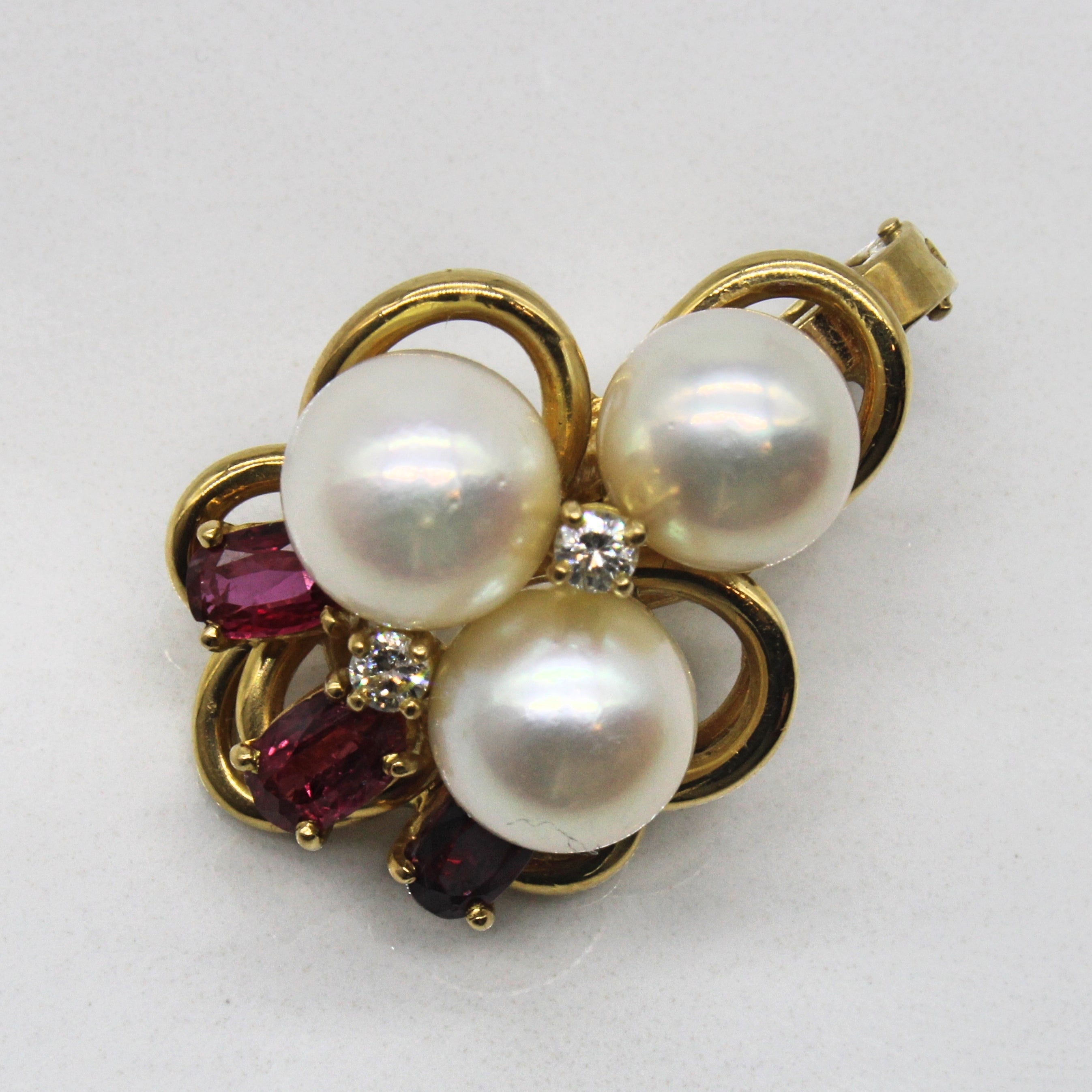 Pearl & Ruby Cluster Pendant | 0.54ctw, 0.08ctw |