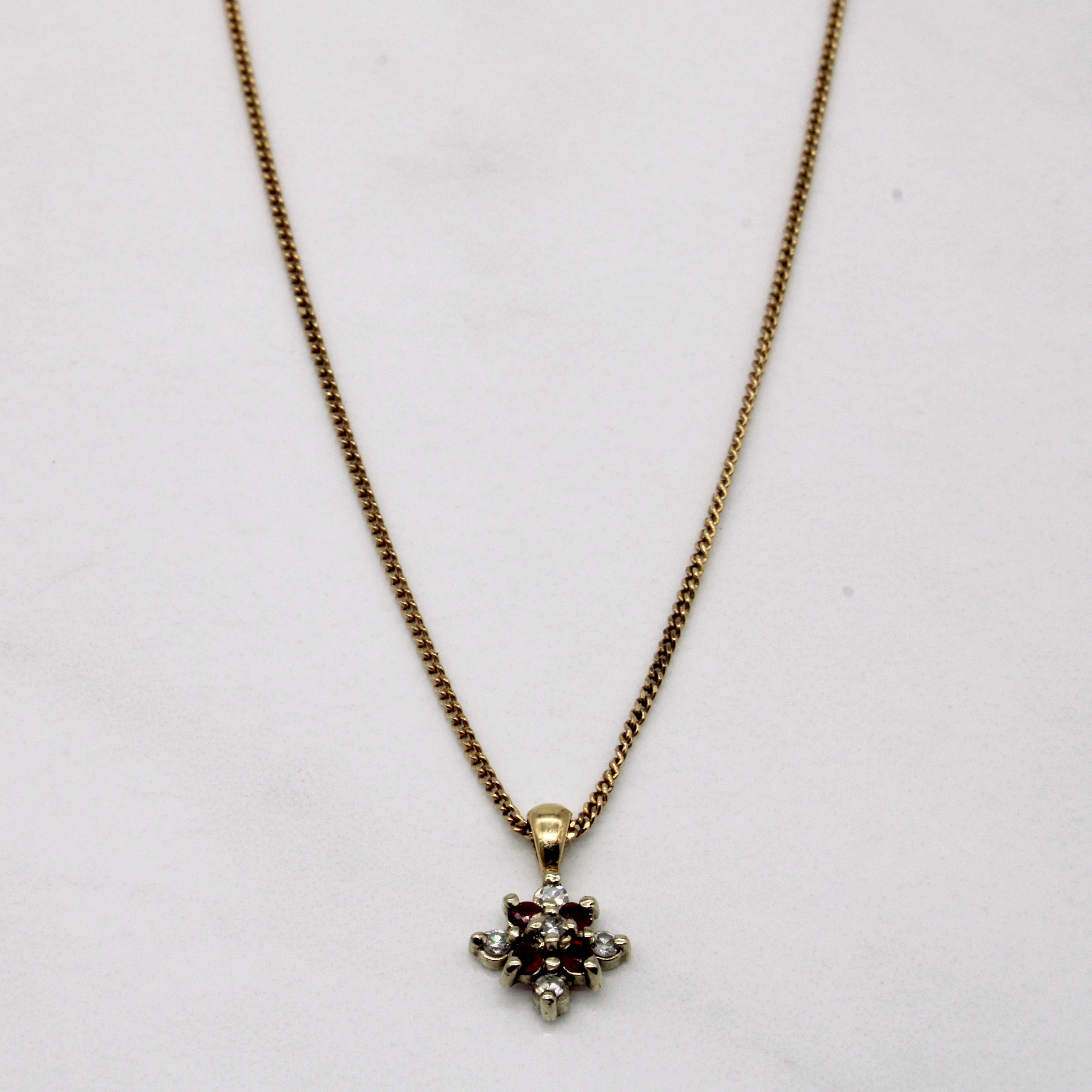 Ruby & Diamond Cluster Burst Necklace | 0.06ctw, 0.05ctw | 16" |