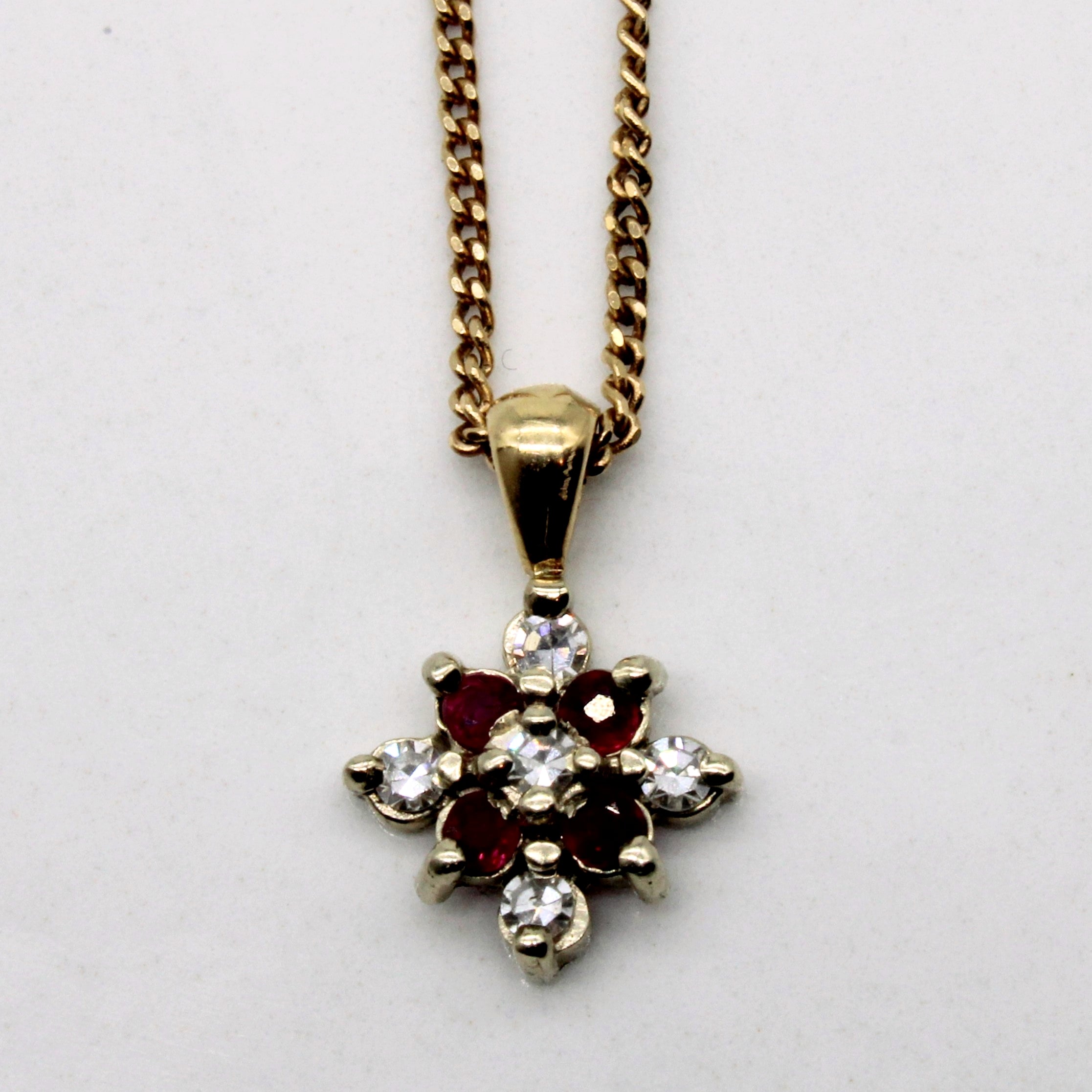 Ruby & Diamond Cluster Burst Necklace | 0.06ctw, 0.05ctw | 16" |