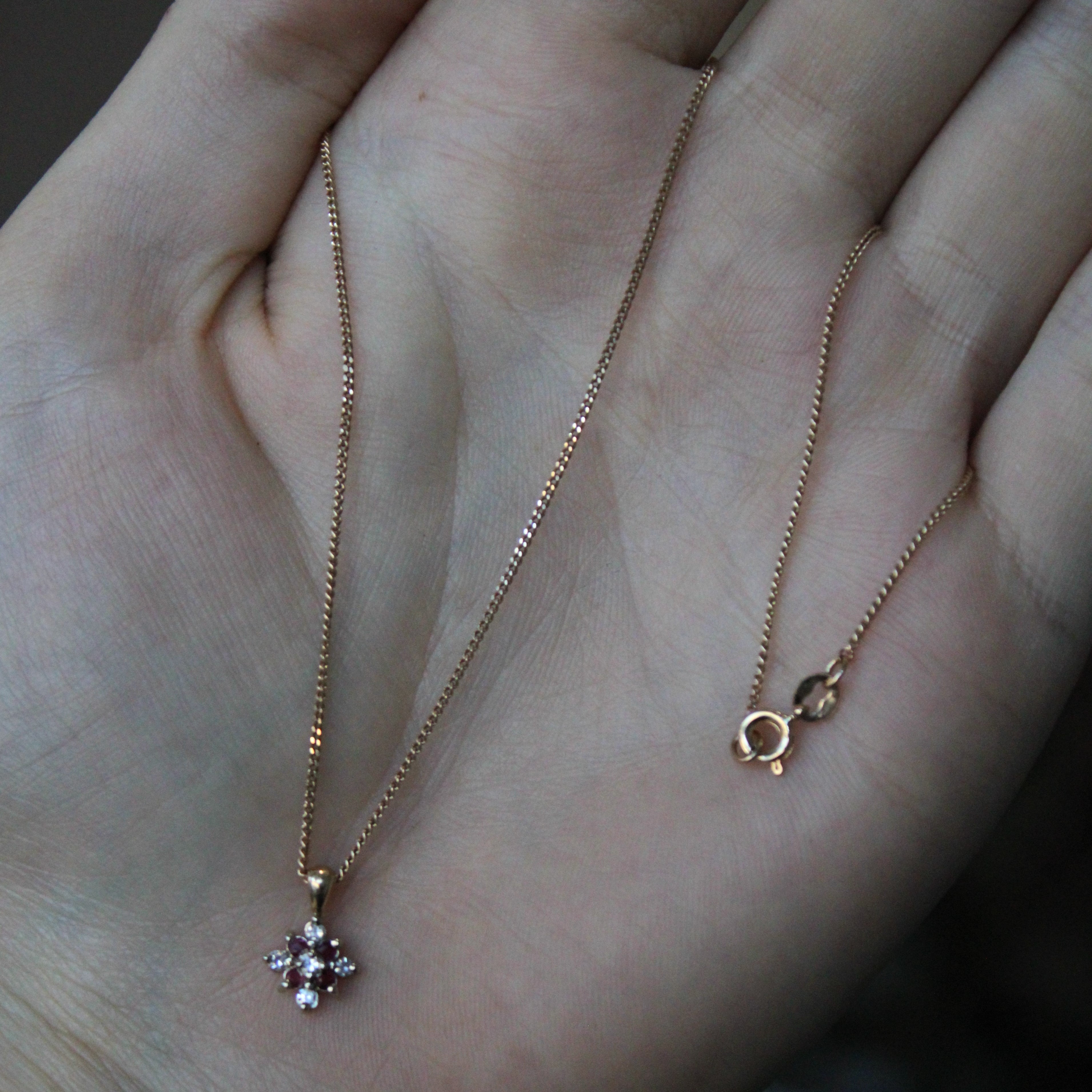 Ruby & Diamond Cluster Burst Necklace | 0.06ctw, 0.05ctw | 16" |
