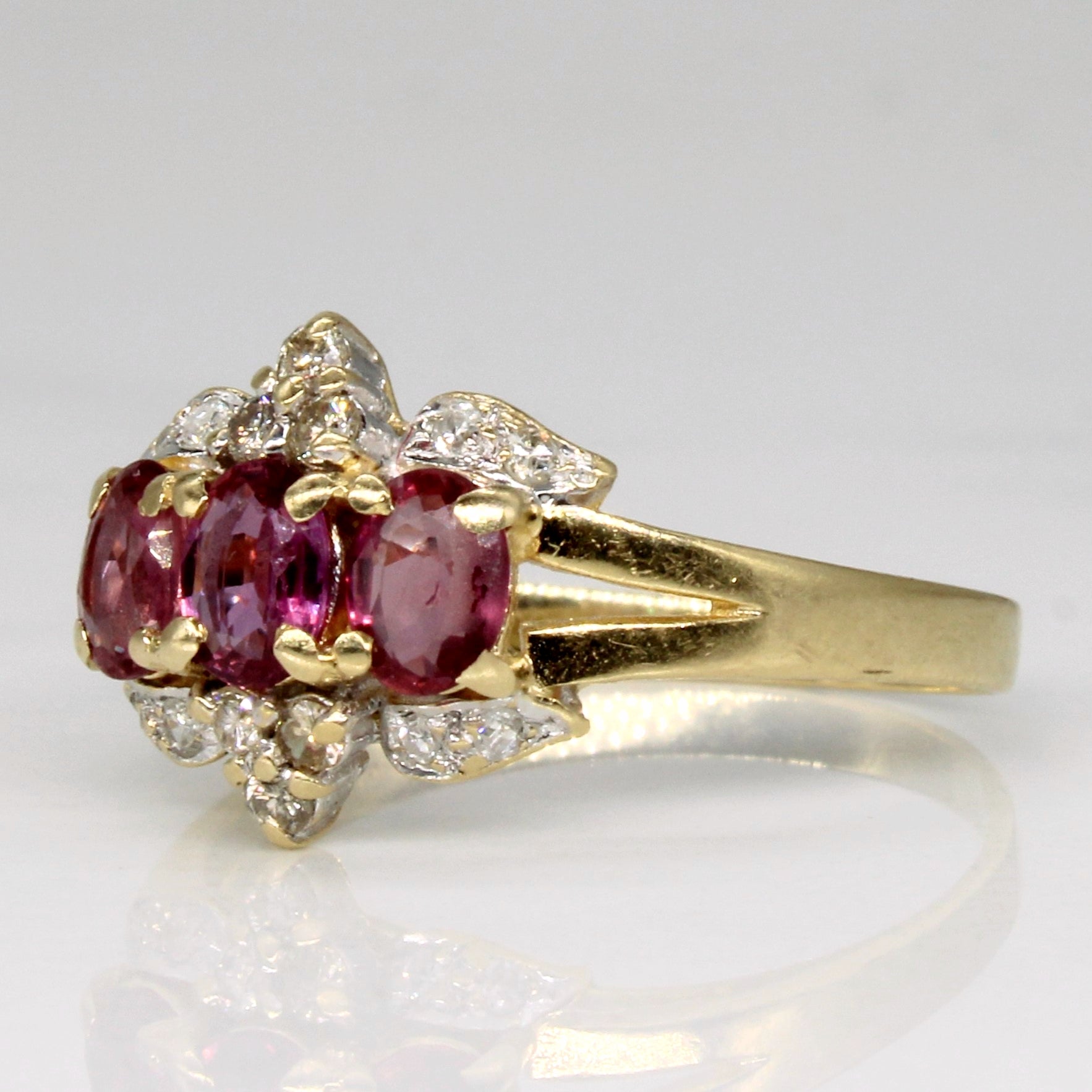 Three Stone Ruby & Diamond Ring | 0.60ctw, 0.14ctw | SZ 6.5 |
