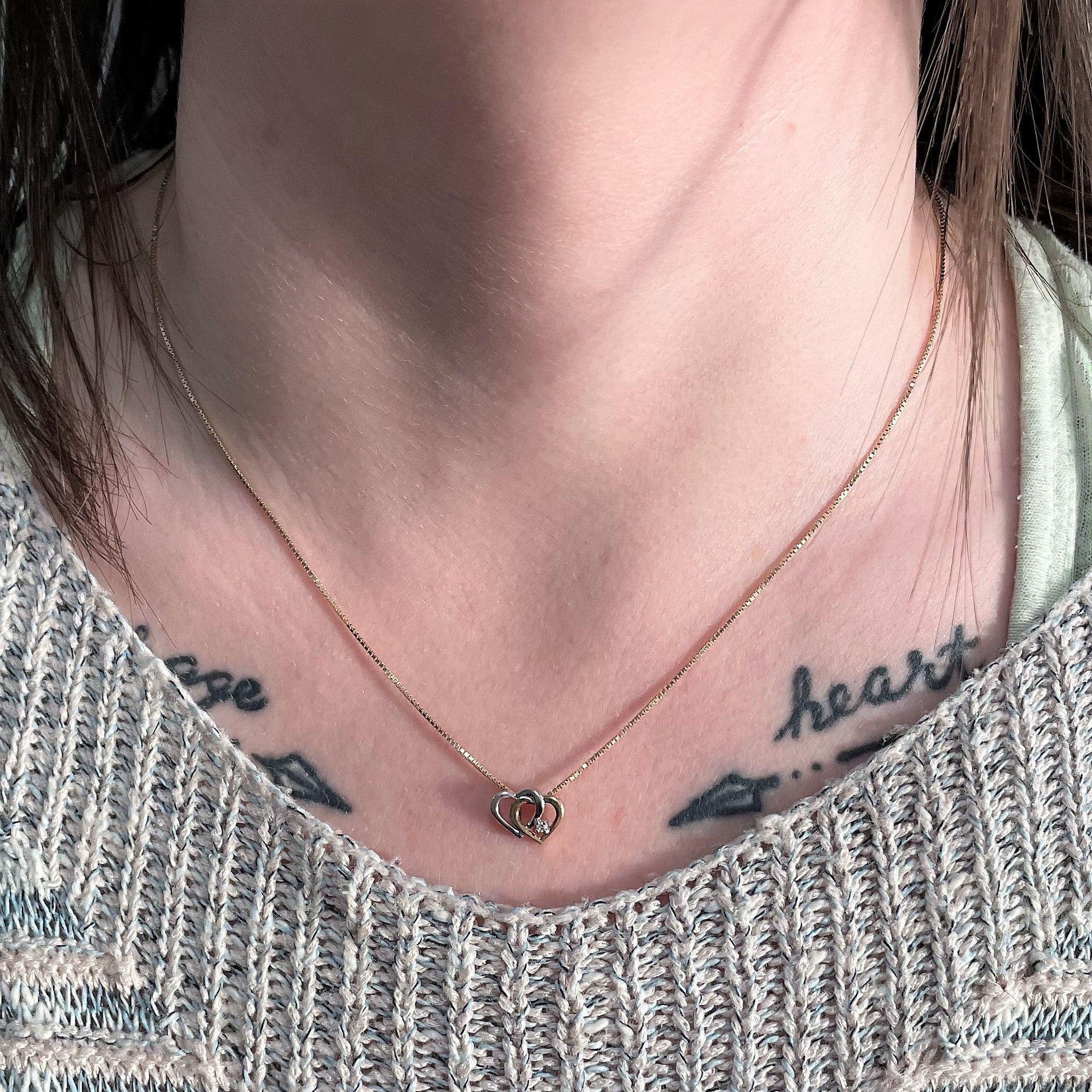 Diamond Double Heart Necklace | 0.015ct | 18" |