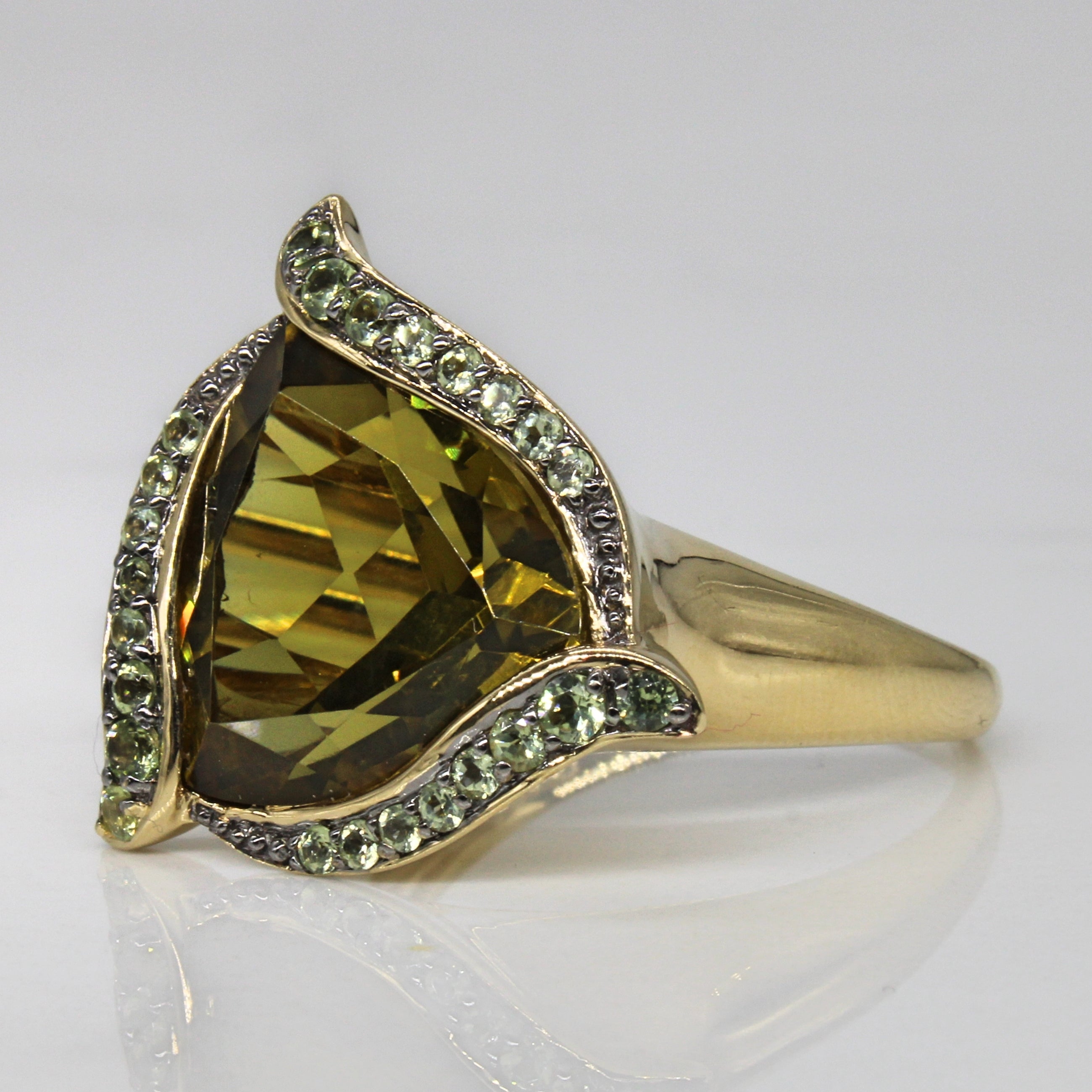 Lemon & Green Quartz Cocktail Ring | 9.30ctw | SZ 10 |