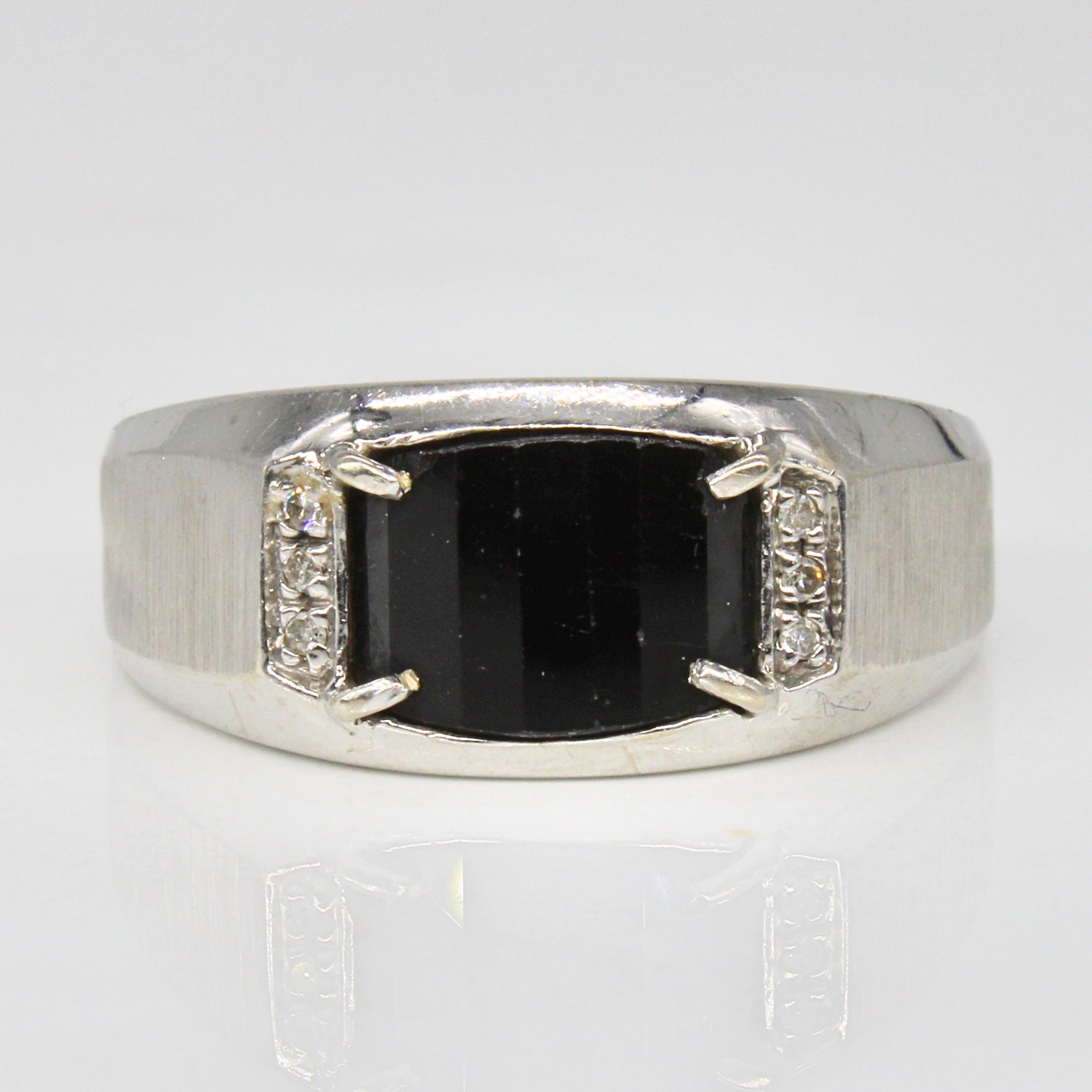 Onyx & Diamond Brushed Finish Ring | 2.00ct, 0.03ctw | SZ 12.25 |