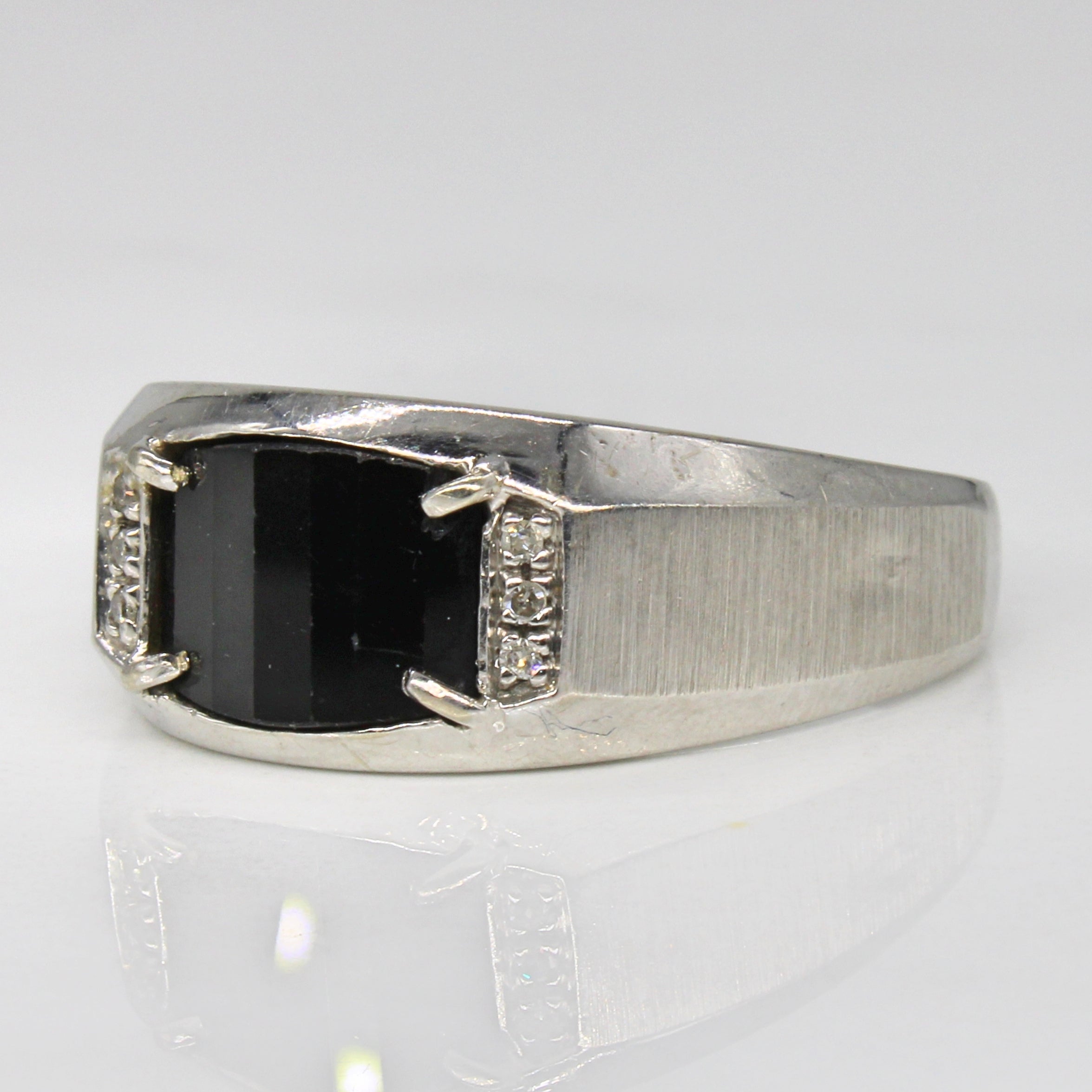 Onyx & Diamond Brushed Finish Ring | 2.00ct, 0.03ctw | SZ 12.25 |