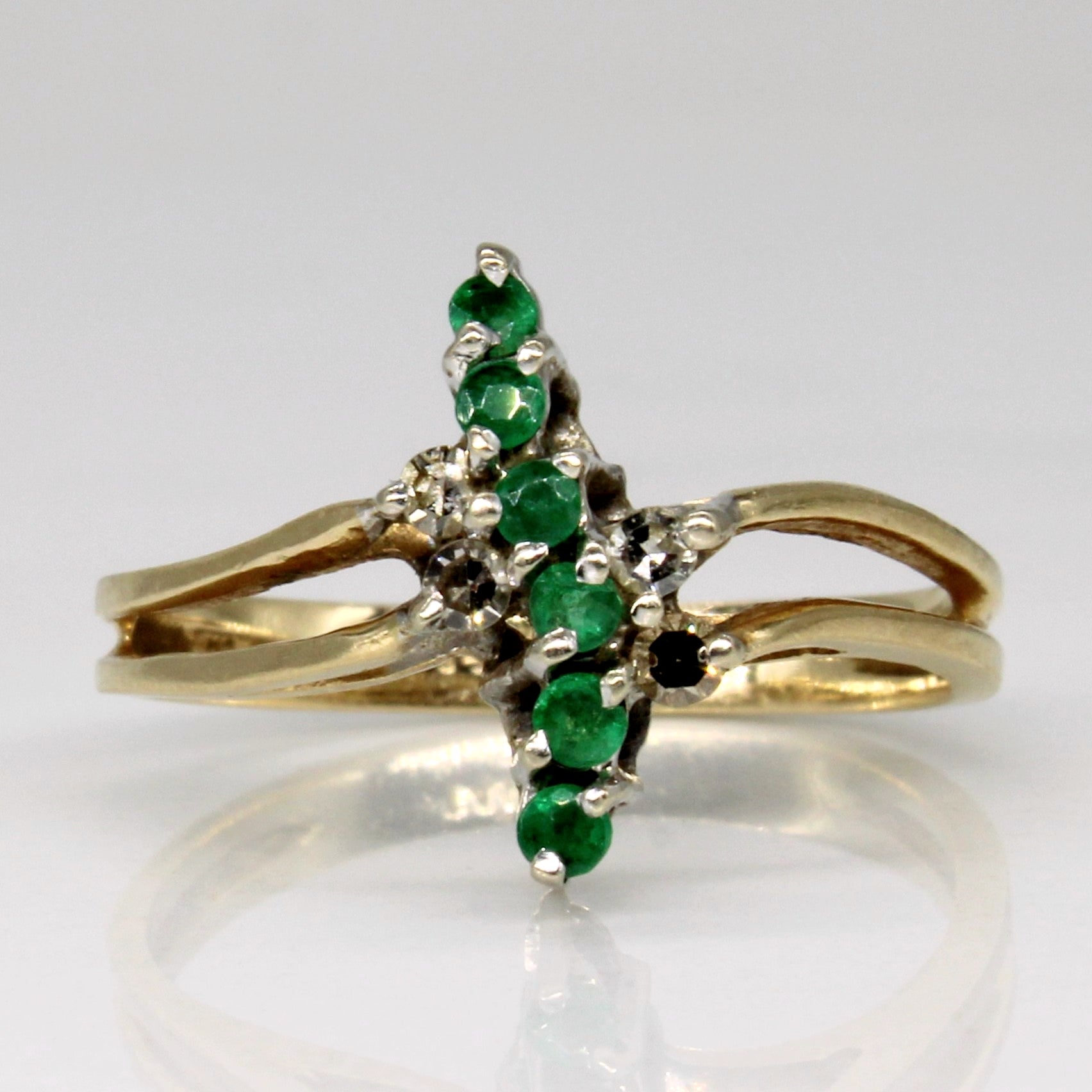 Emerald & Diamond Bypass Ring | 0.12ctw | SZ 6 |