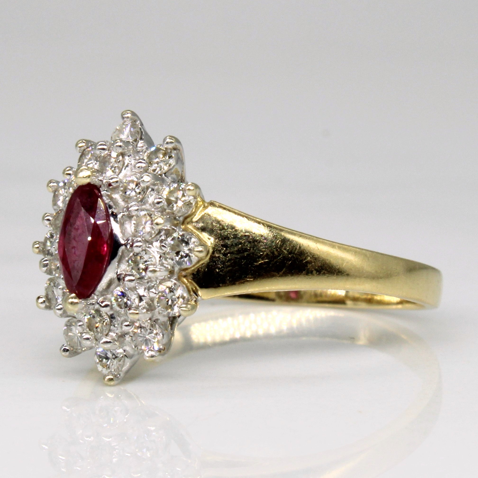 Diamond & Synthetic Ruby Tapered Halo Ring | 0.32ctw, 0.25ct | SZ 7.5 |