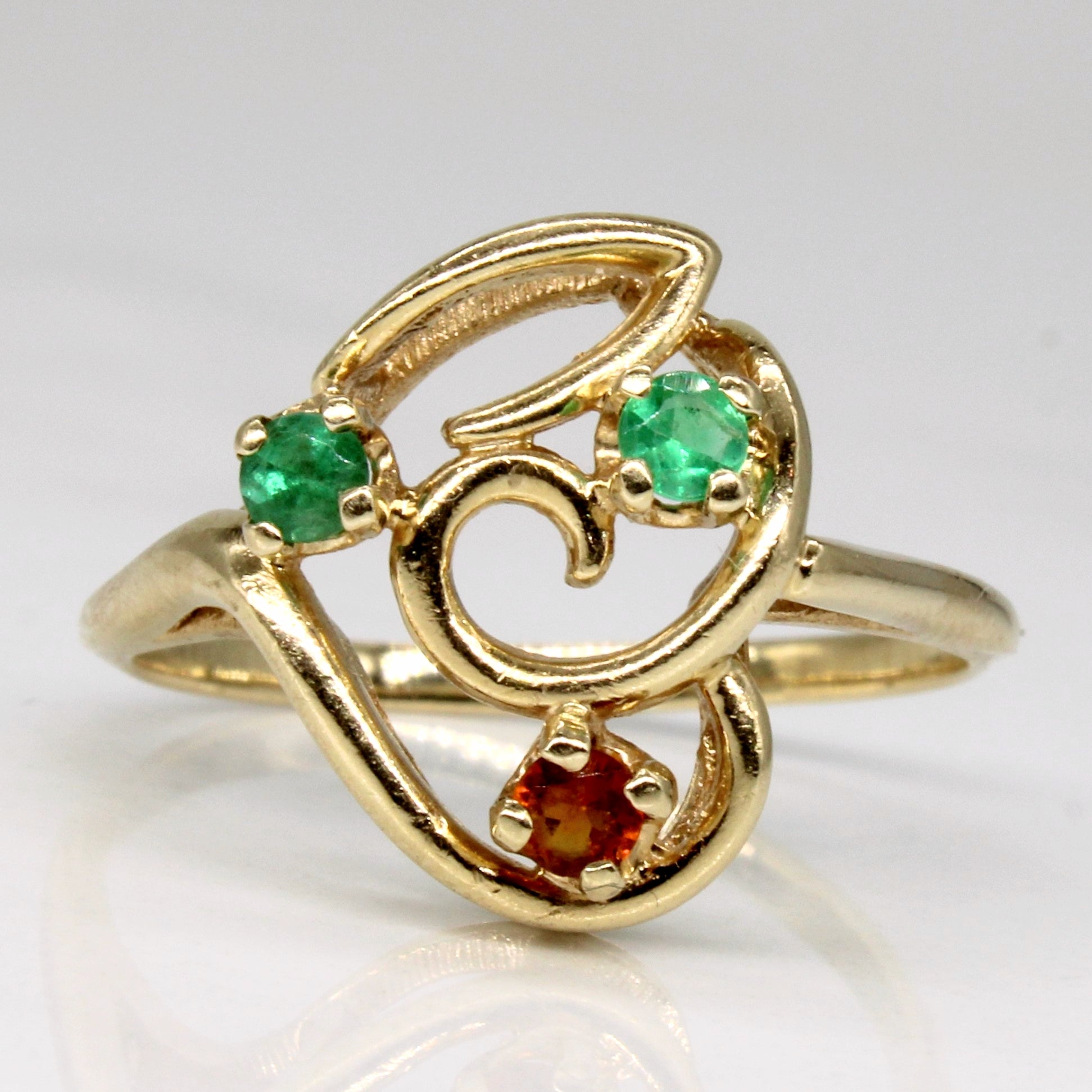Swirling Emerald & Citrine Ring | 0.12ctw, 0.06ct | SZ 8 |