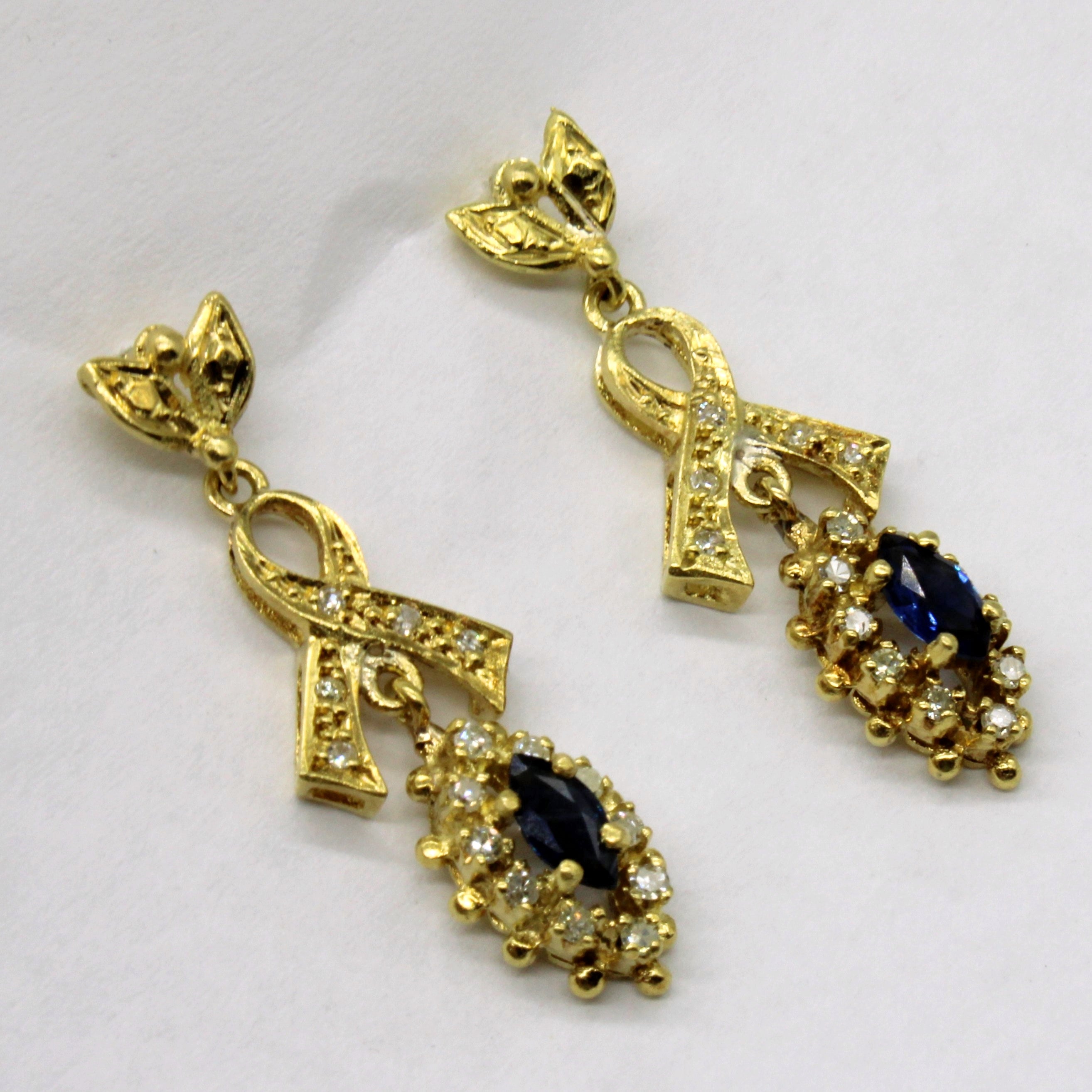 Marquise Sapphire & Diamond Drop Earrings | 0.36ctw, 0.25ctw |