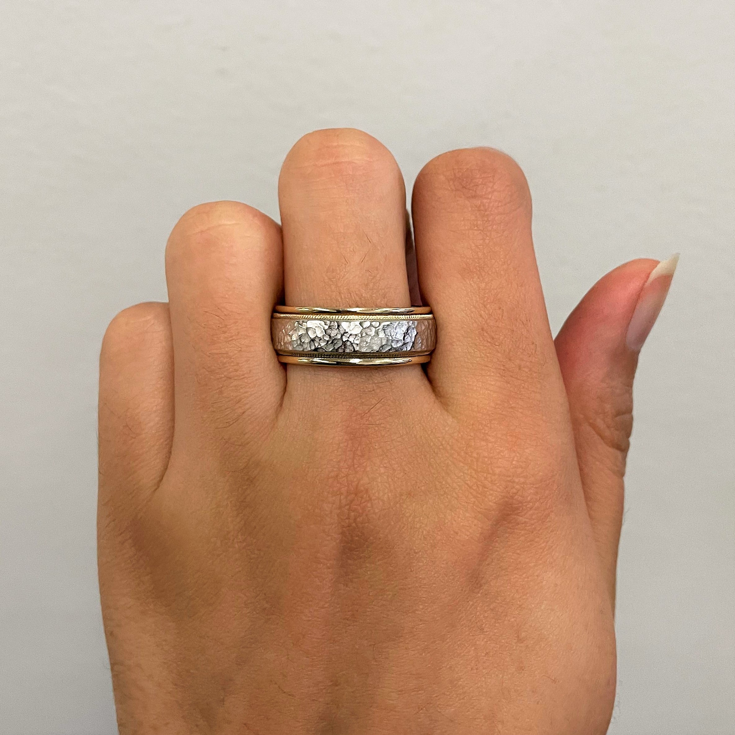Milgrain Detail Two Tone Gold Band | SZ 10.75 |