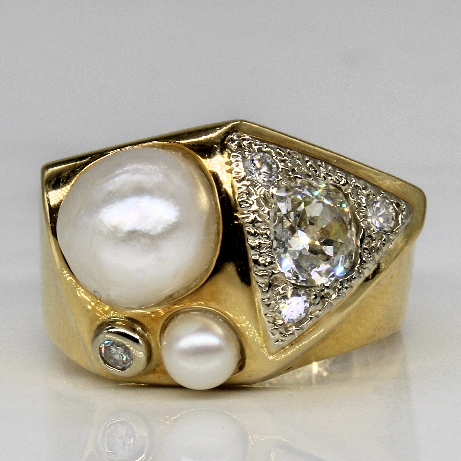 Bague abstraite en diamants et perles | 0,57 ct | Taille 7 |