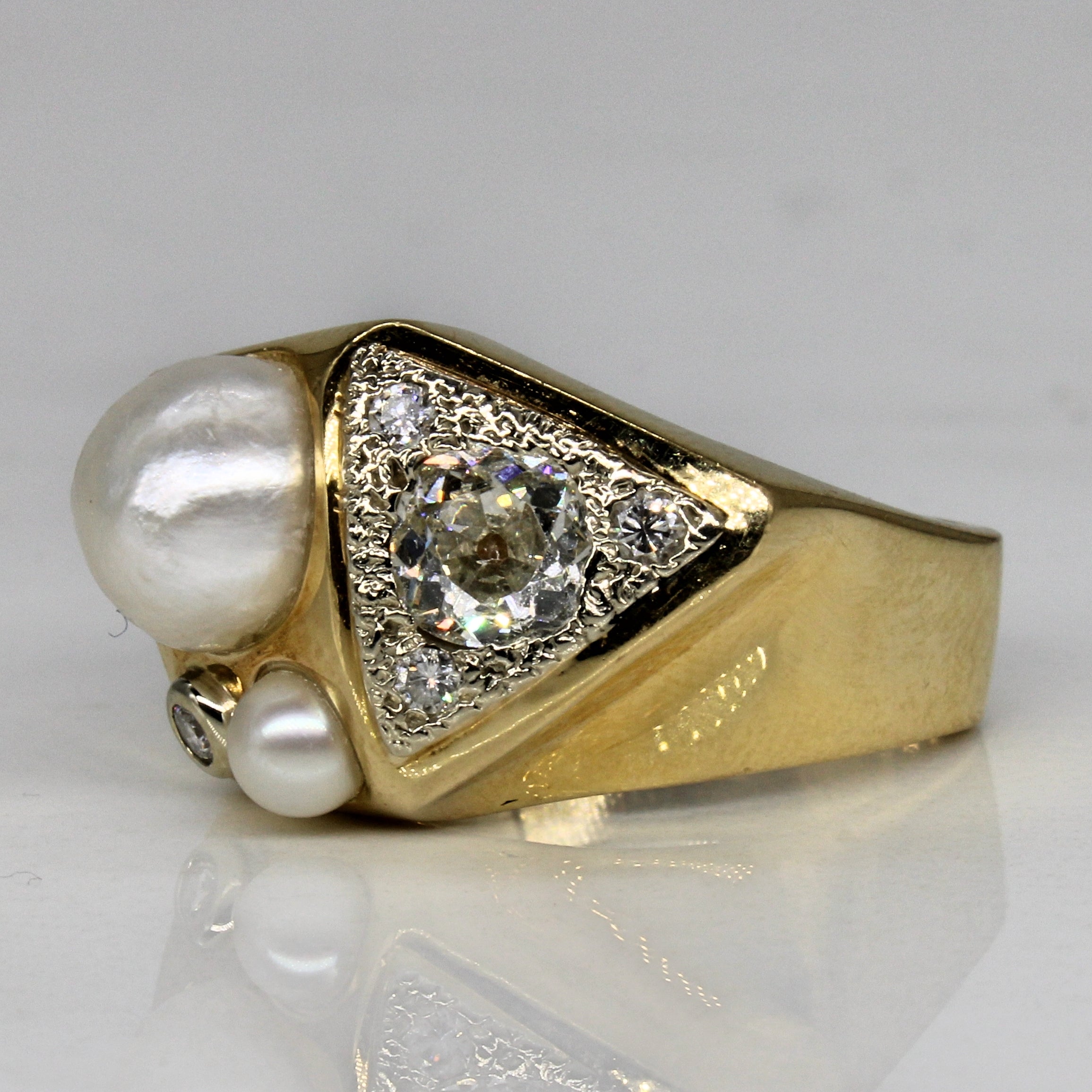 Bague abstraite en diamants et perles | 0,57 ct | Taille 7 |