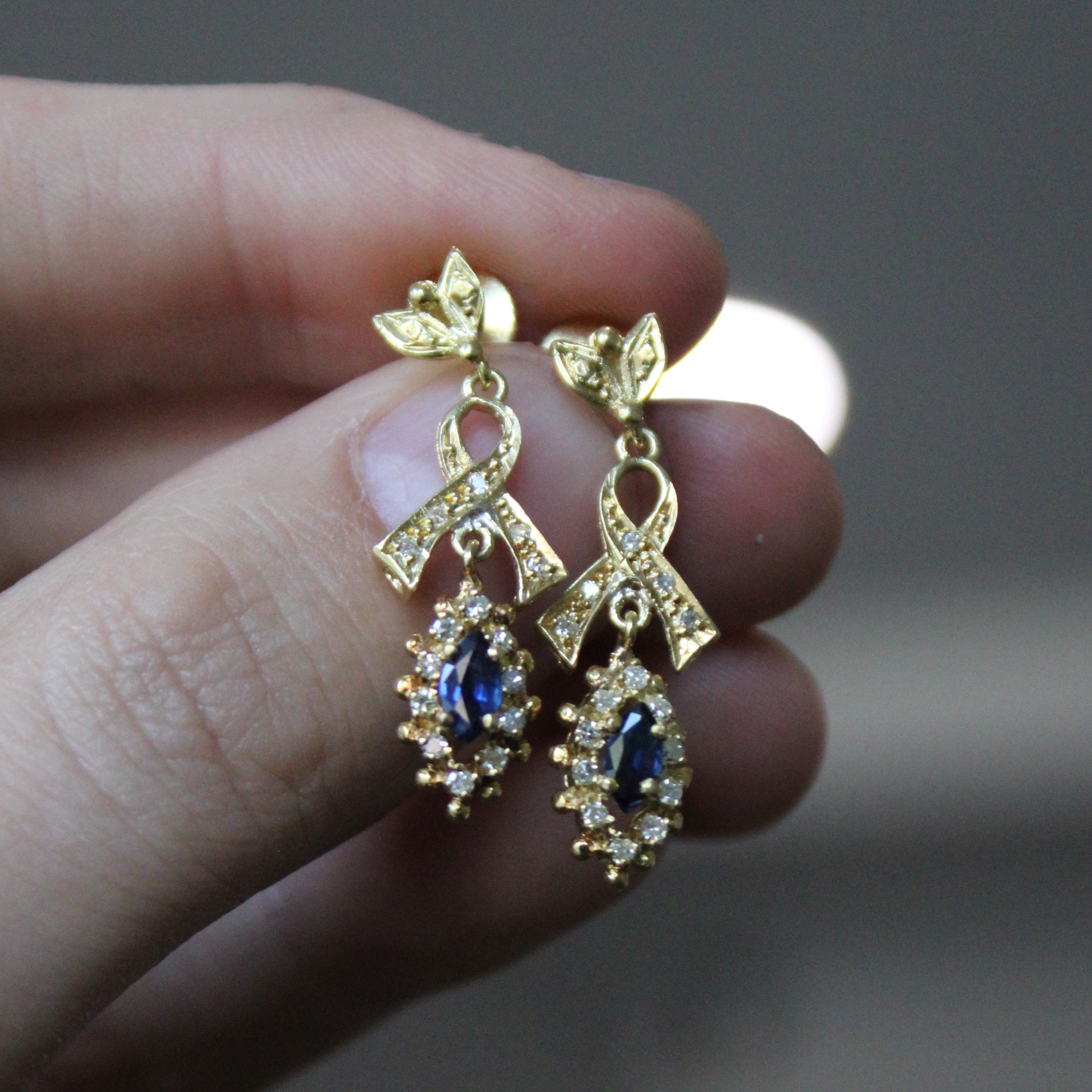 Marquise Sapphire & Diamond Drop Earrings | 0.36ctw, 0.25ctw |