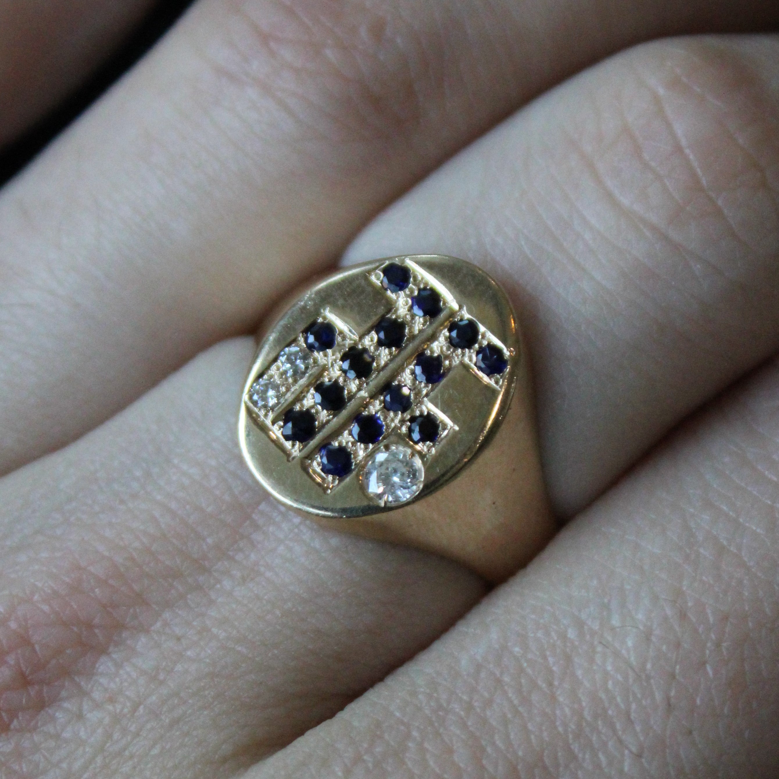 Sapphire Set Signet Ring | 0.35ctw, 0.14ctw | SZ 9.25 |